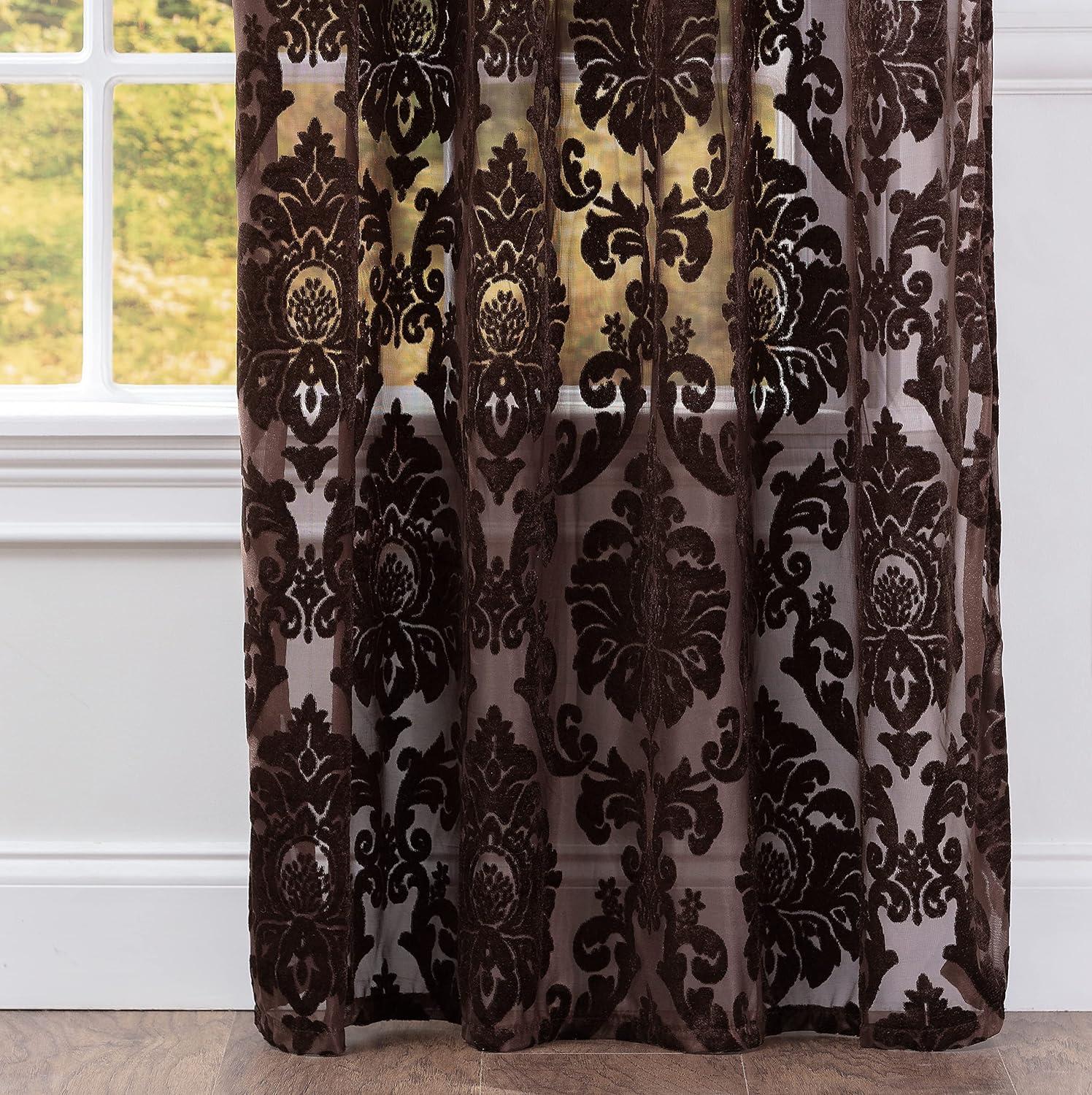 Chanasya 2pk Devore Damask Sheer Grommet Window Curtain Panels - Set of 2 - 52 x 108 Inches Long - Mocha