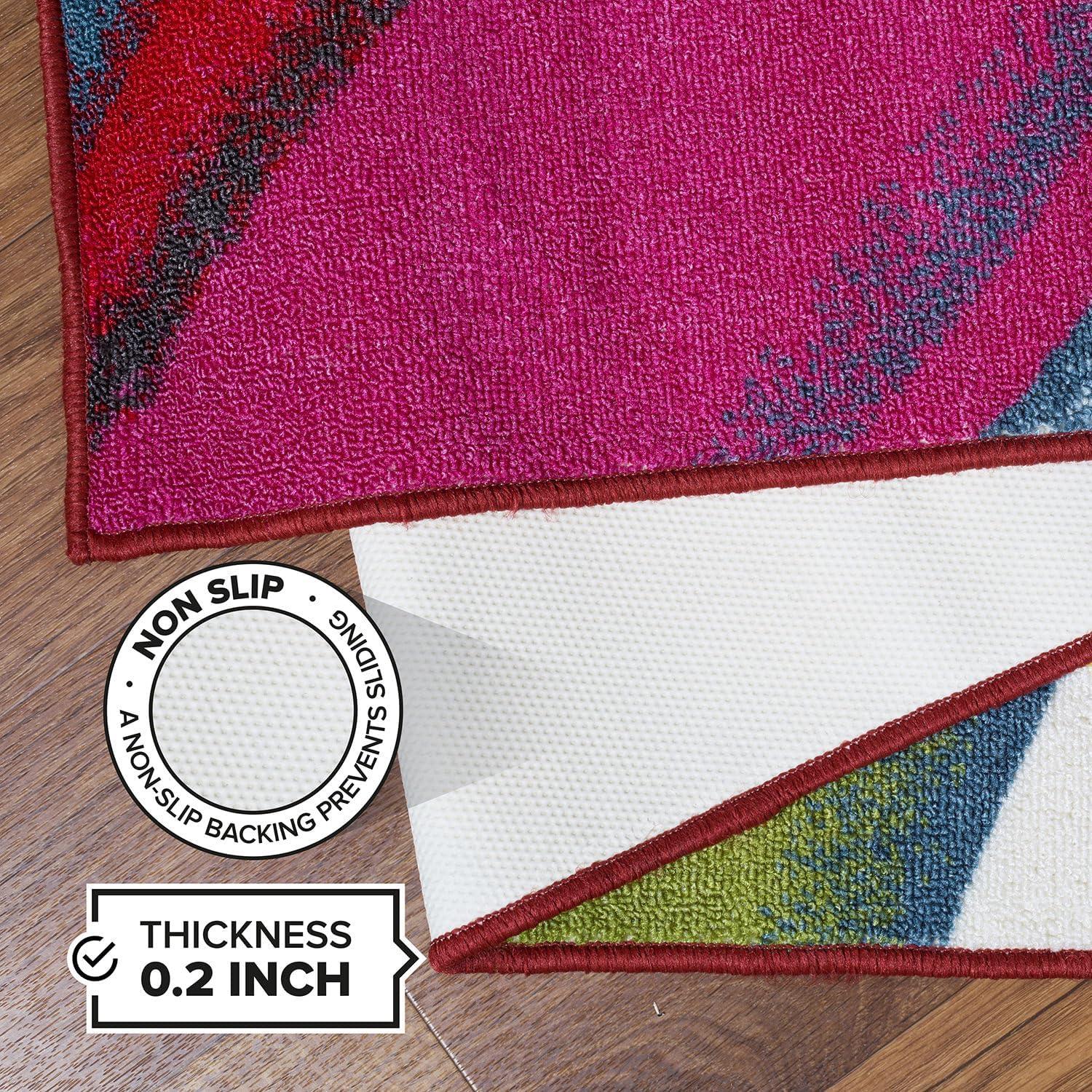 World Rug Gallery Modern Contemporary Waves Multicolored Non-slip (Non-skid) Area Rug