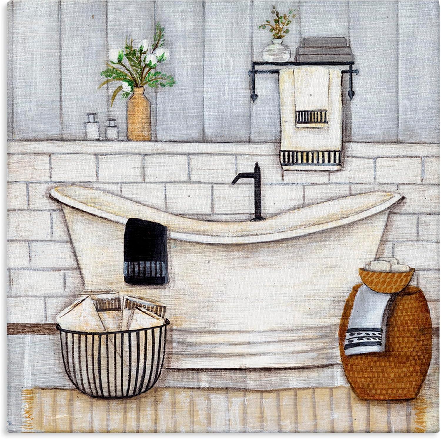 Farmhouse Style Tub Neutral Grey Canvas Wall Art, 17x17