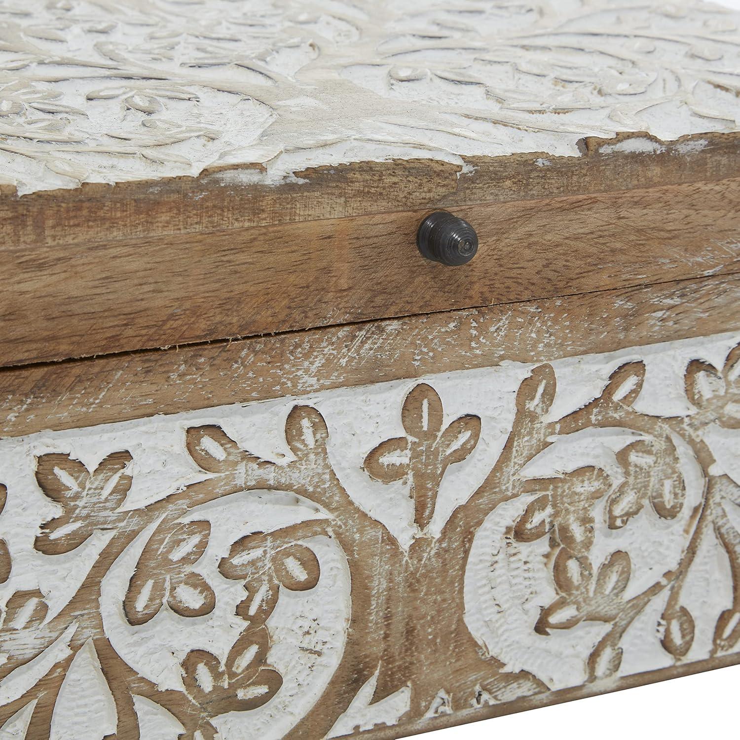Olivia & May Set of 3 Rustic Carved Mango Wood Boxes : Handmade Keepsake Storage