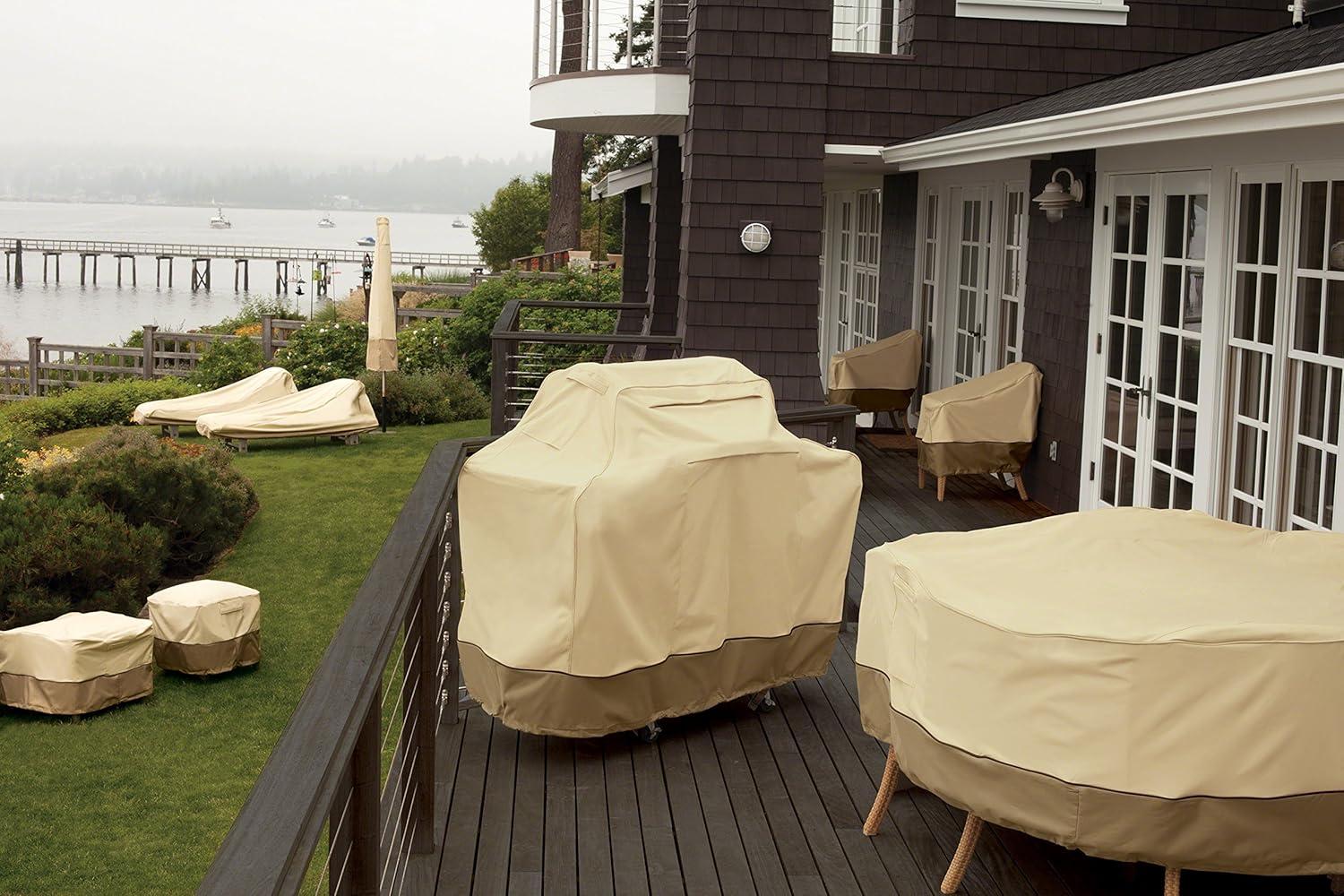 Tan and Brown Water-Resistant Patio Furniture Cover with Umbrella Hole