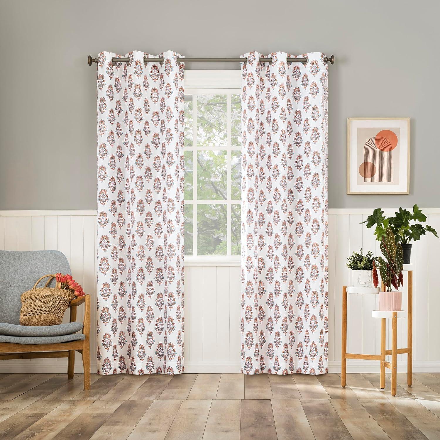 No. 918 Light Filtering Semi-Sheer Avie Global Medallion Grommet Curtain Panel Apricot Orange