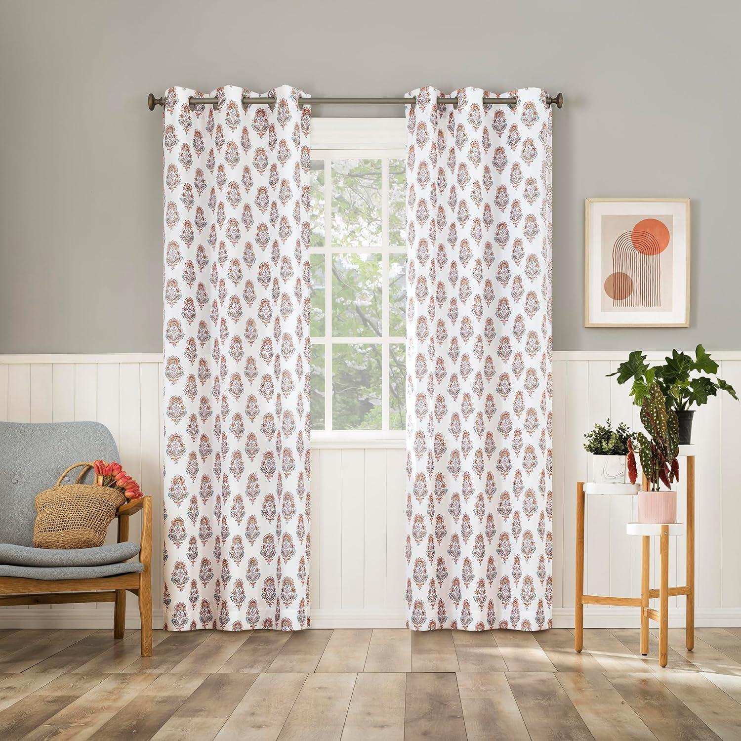 40"x84" No. 918 Light Filtering Semi-Sheer Avie Global Medallion Grommet Curtain Panel Apricot Orange: Modern Decor