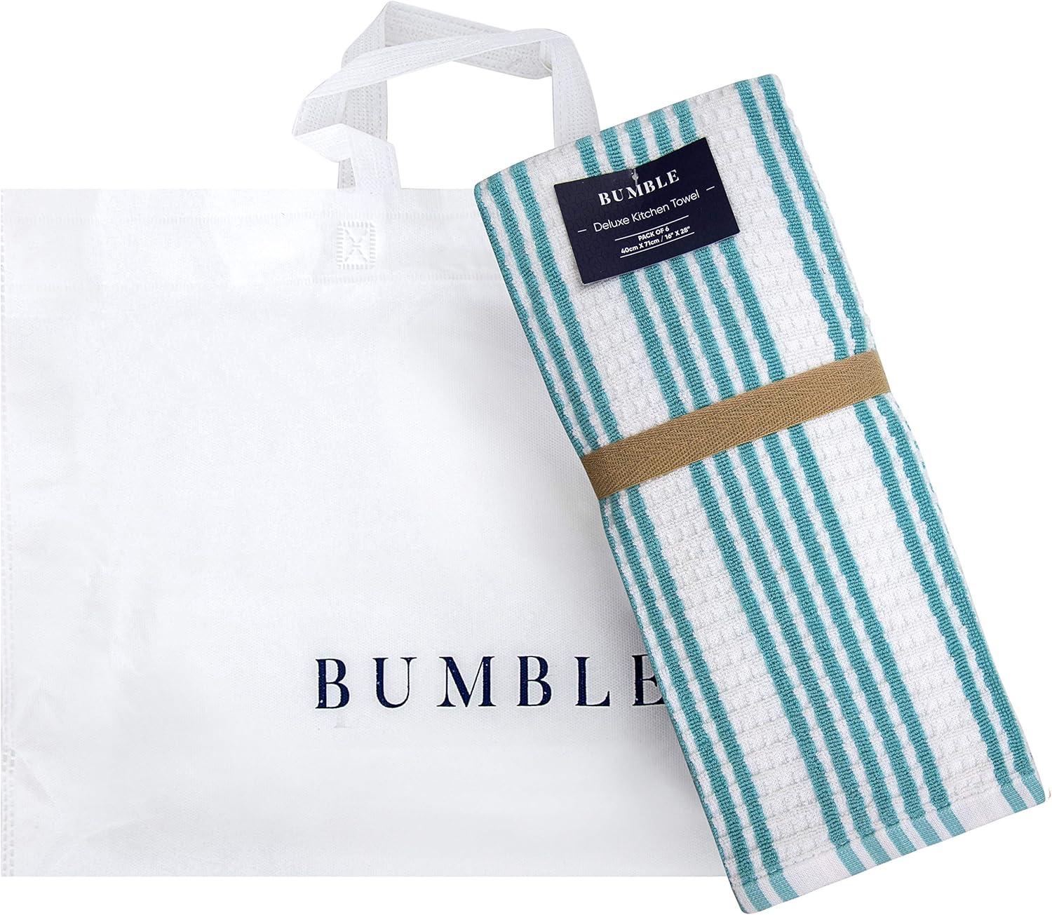 Bumble Premium Kitchen Hand Towels | 100% Cotton 16” x 28” | Absorbent Dish Cloths | 6 Pack (Aqua)