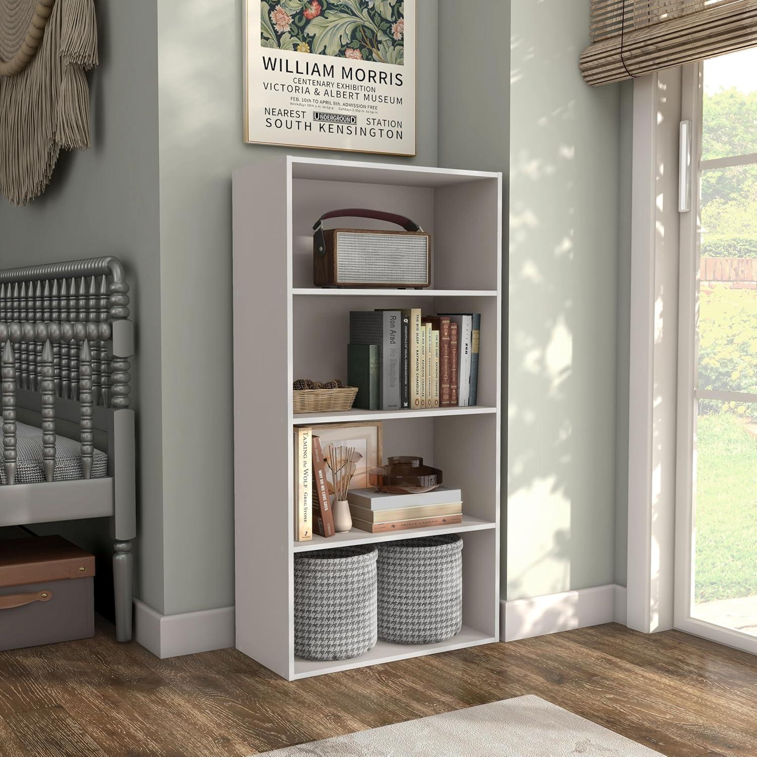 24/7 Shop At Home 46.9" Silkpath Modern 4 Tier Stackable and Modular Bookcase Greige