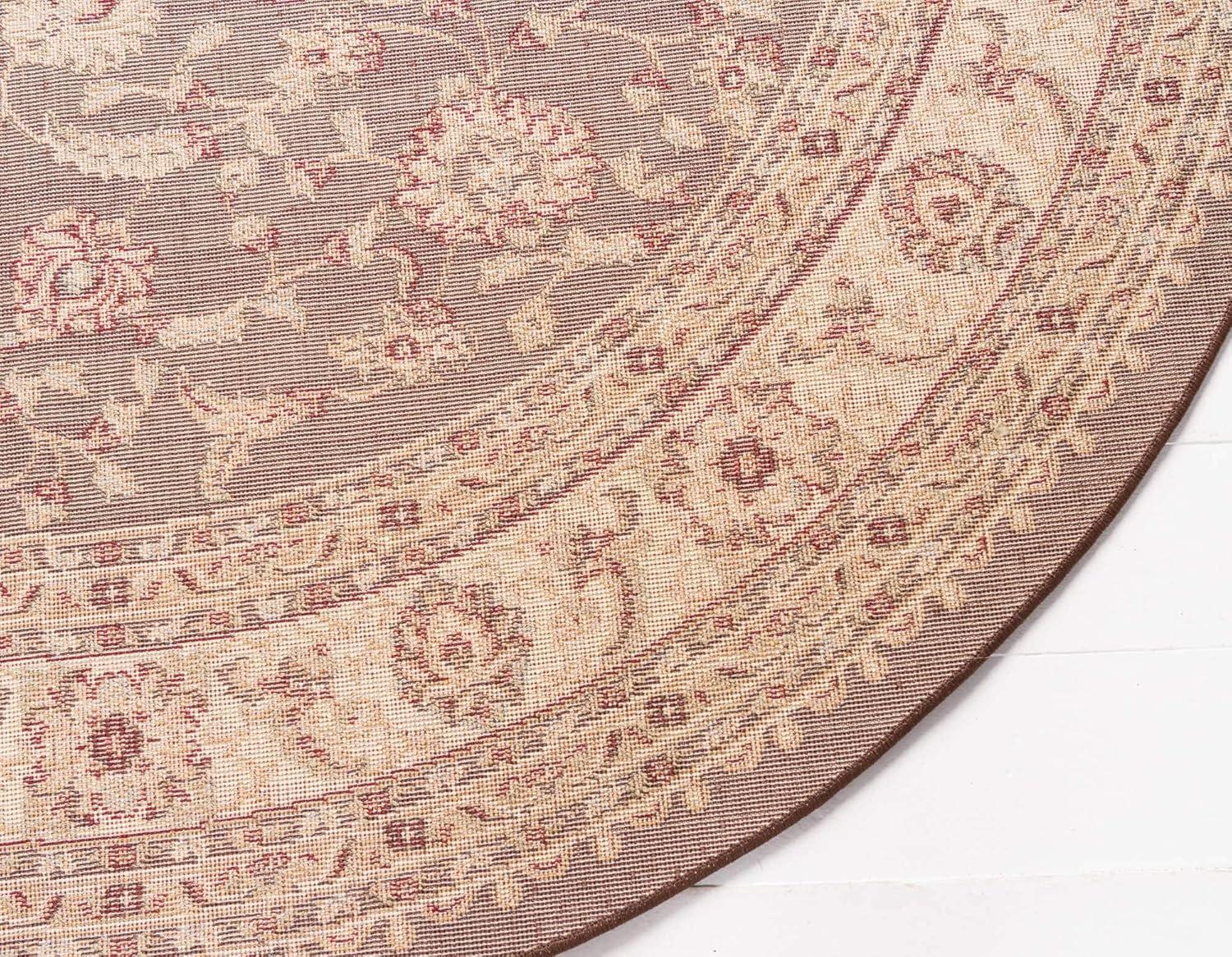 Brown Round Synthetic Stain-Resistant Area Rug