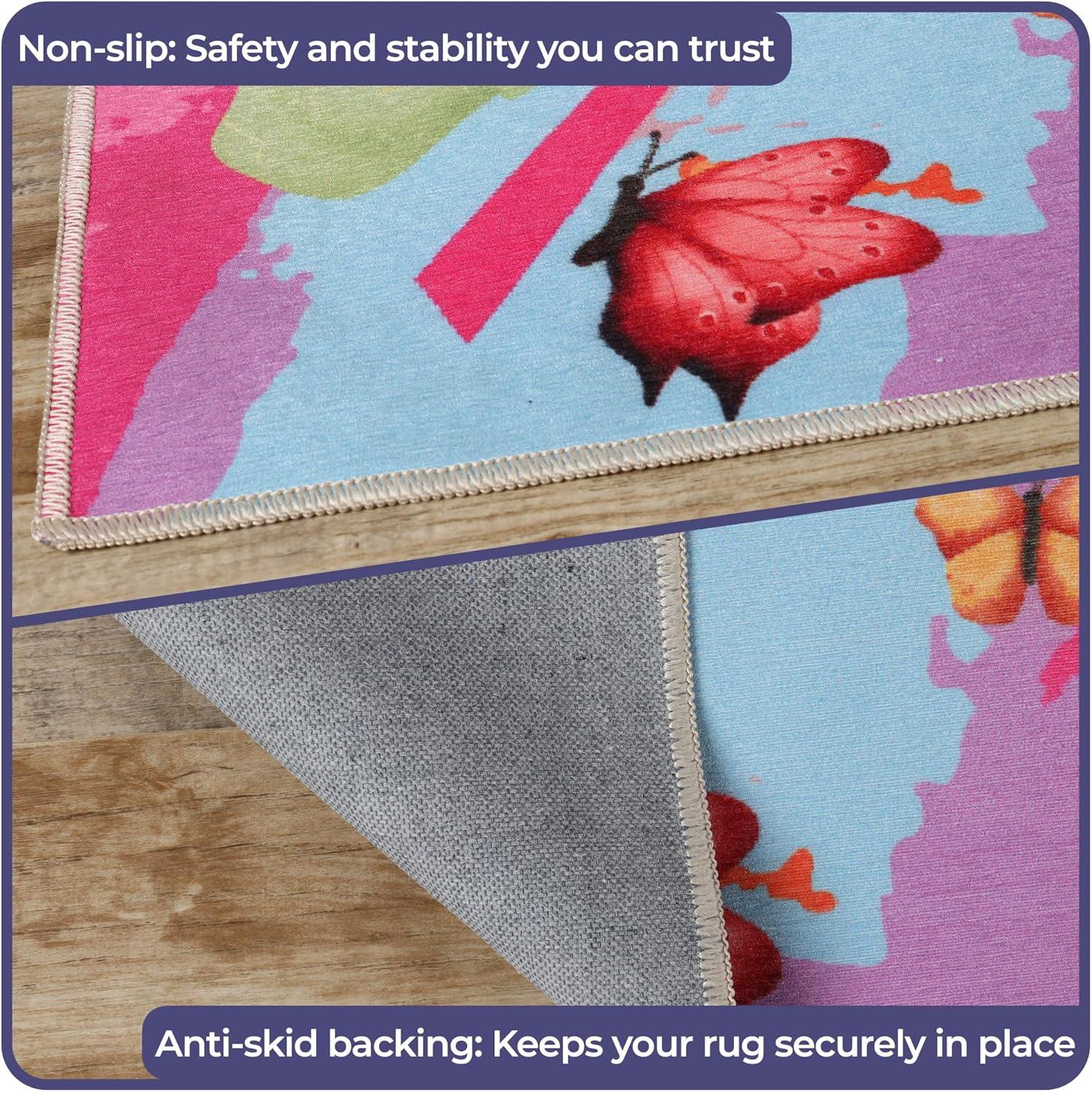 Butterfly Non-Slip Kids Playroom Nursery Washable Indoor Area Rug, 4'x6', Apricot - Blue Nile Mills