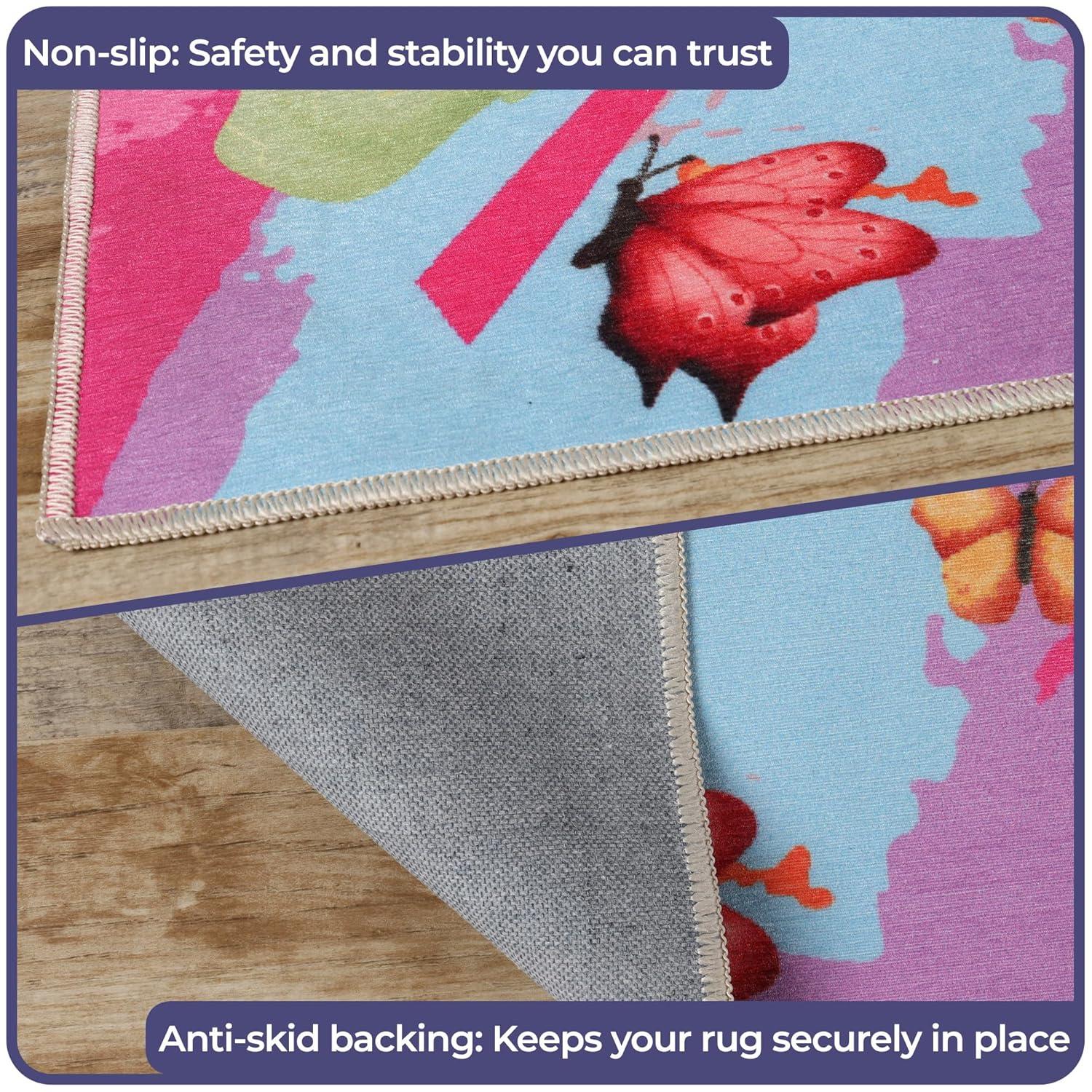 Butterfly Non-Slip Kids Playroom Nursery Washable Indoor Area Rug, 4'x6', Apricot - Blue Nile Mills