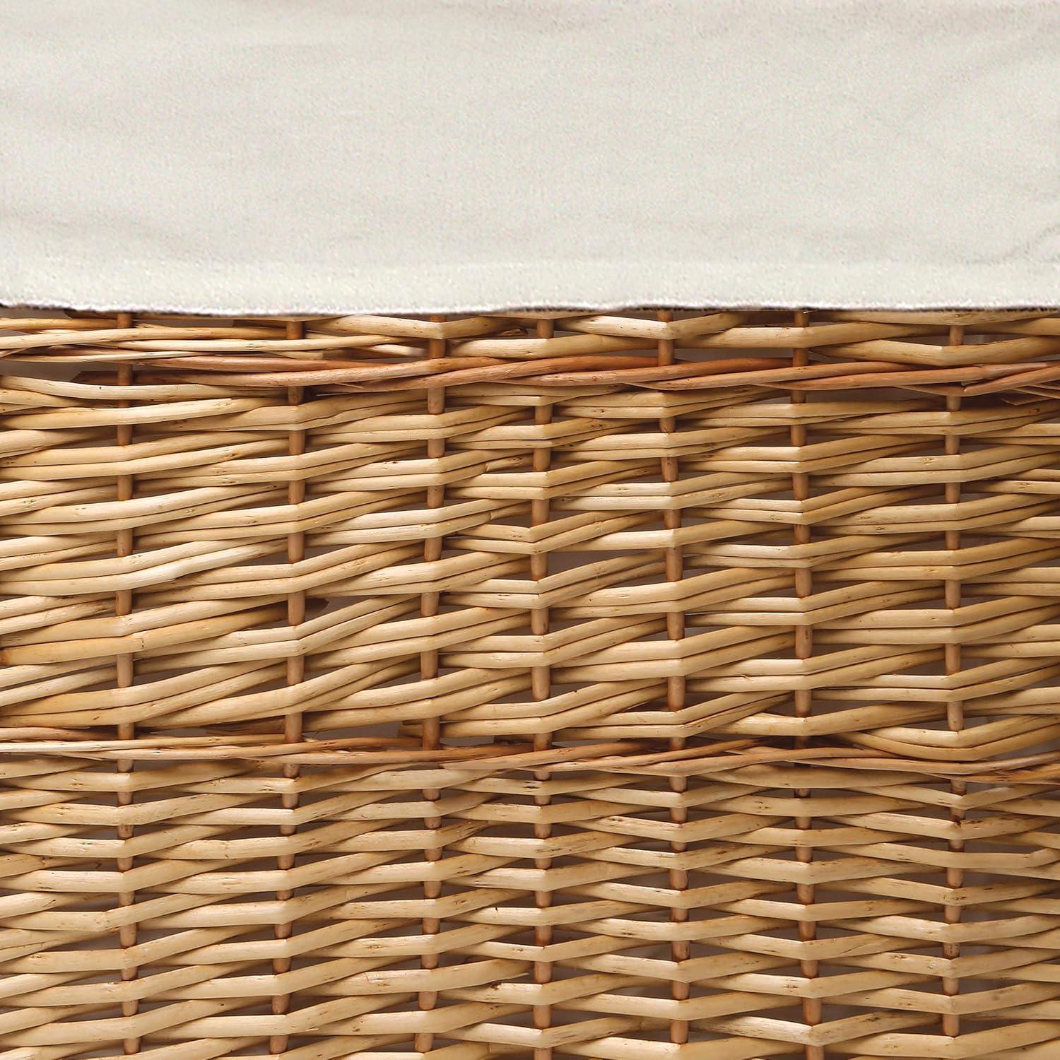 Eco-Friendly Stackable Wicker Hampers with Fabric Liners, Natural Ecru