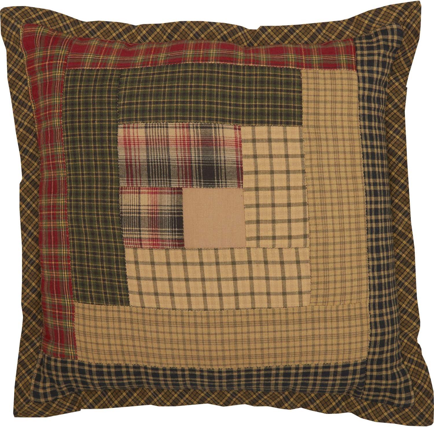 Rustic Green Cotton Patchwork 12" Square Thanksgiving Pillow