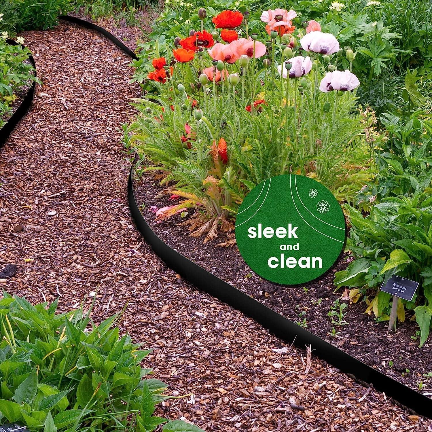 Worth Garden 6-Pack Galvanized Steel Landscape Edging with Black Powder Coating - 40" L x 6.5" H - Hammer-in 16-Gauge Metal Border Separator Strips with 7 Clips - Edge for Lawn Yard (20Ft Total)