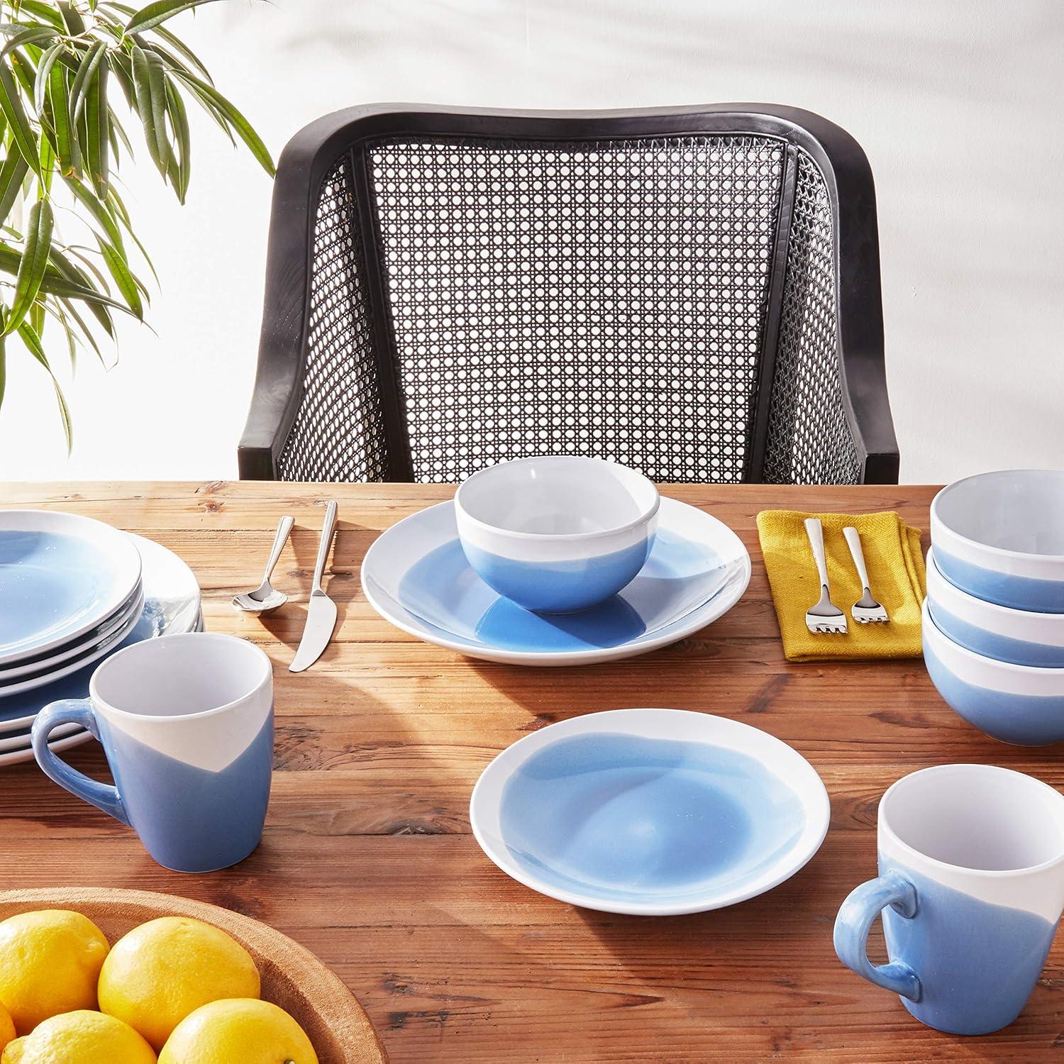 American Atelier, Round, Blue and White Oasis Stoneware Dinnerware Set, 16 Piece