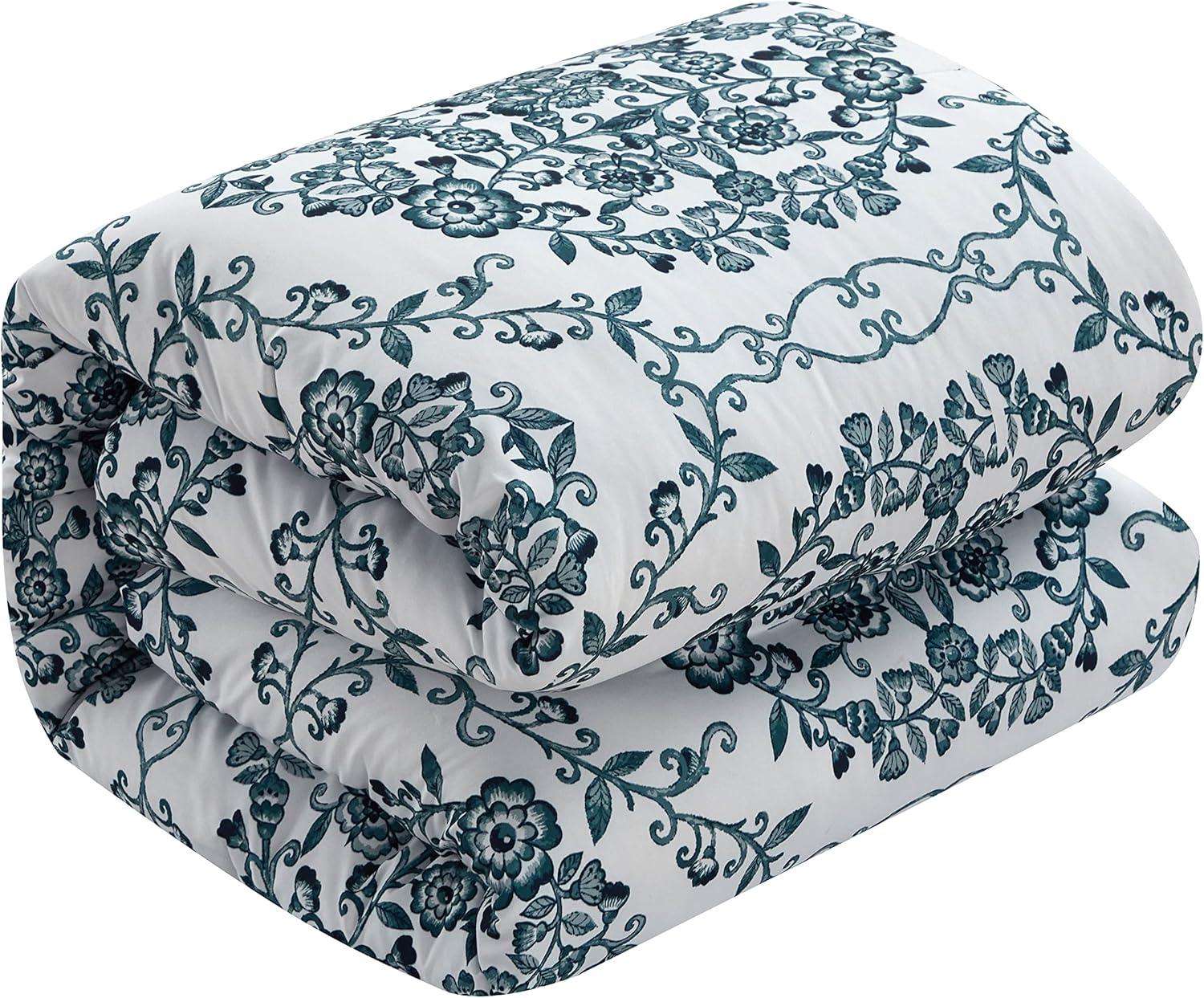 Lanco Dolores 7-Piece California King Comforter Set, Teal, Floral Fill Material 100% Polyester, All Season Premium Bedding Set