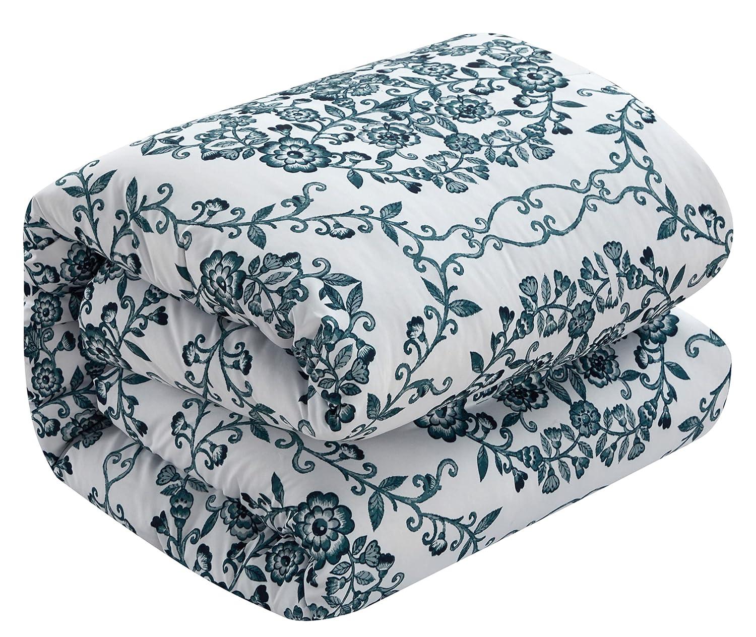 Lanco Dolores 7-Piece California King Comforter Set, Teal, Floral Fill Material 100% Polyester, All Season Premium Bedding Set
