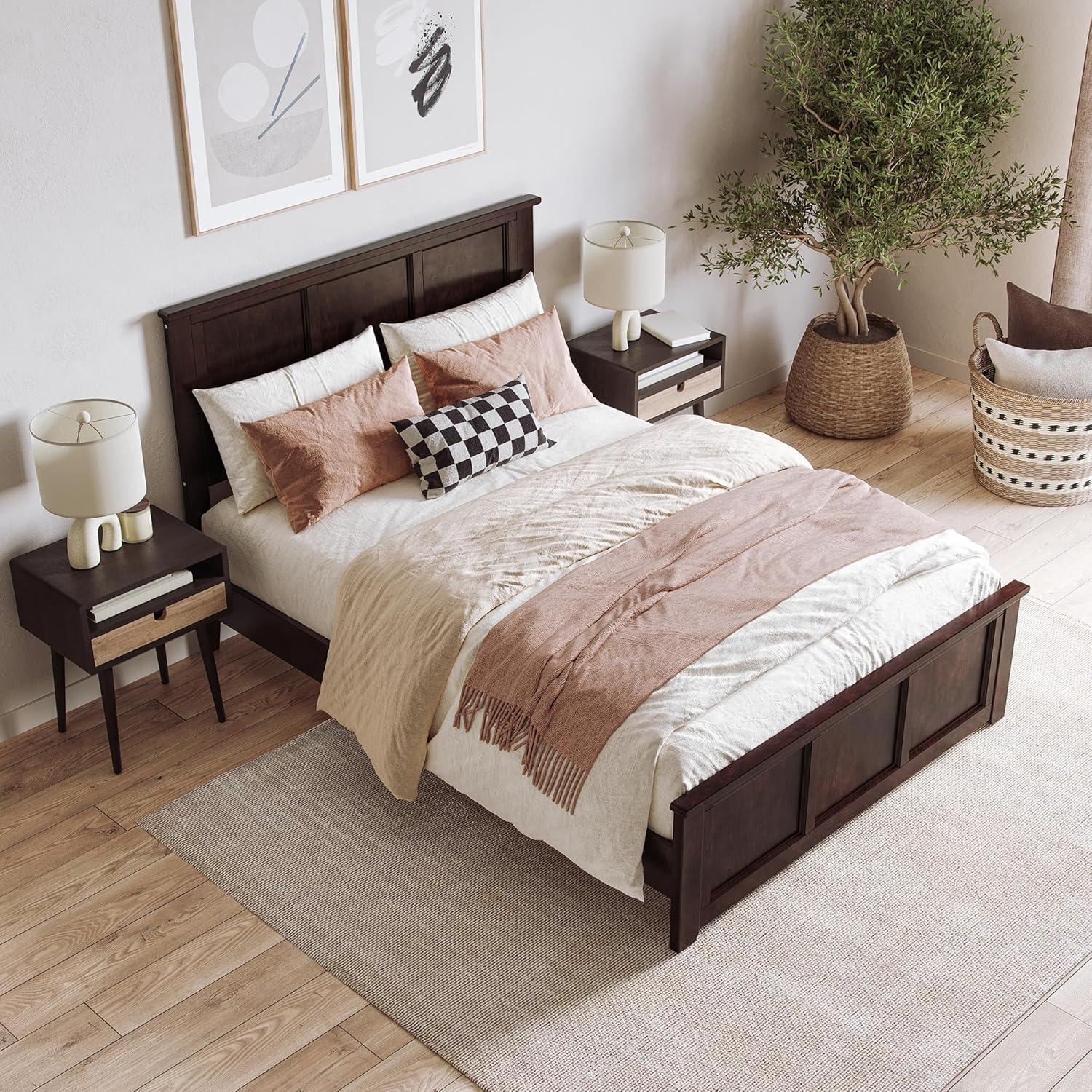 AFI Charlotte Cama con Plataforma de Perfil Bajo de Madera Maciza con Pie de Cama a Juego, Espresso