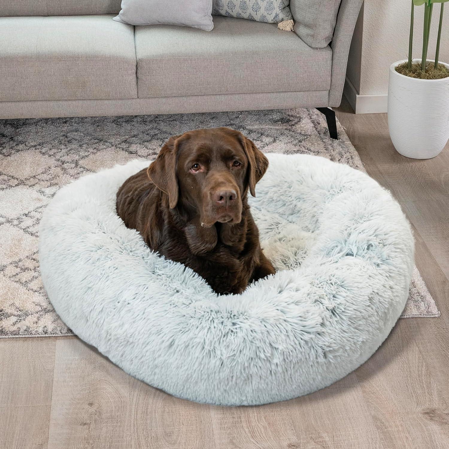 Large Orthopedic Elevated Gray Vegan Nylon Donut Pet Bed