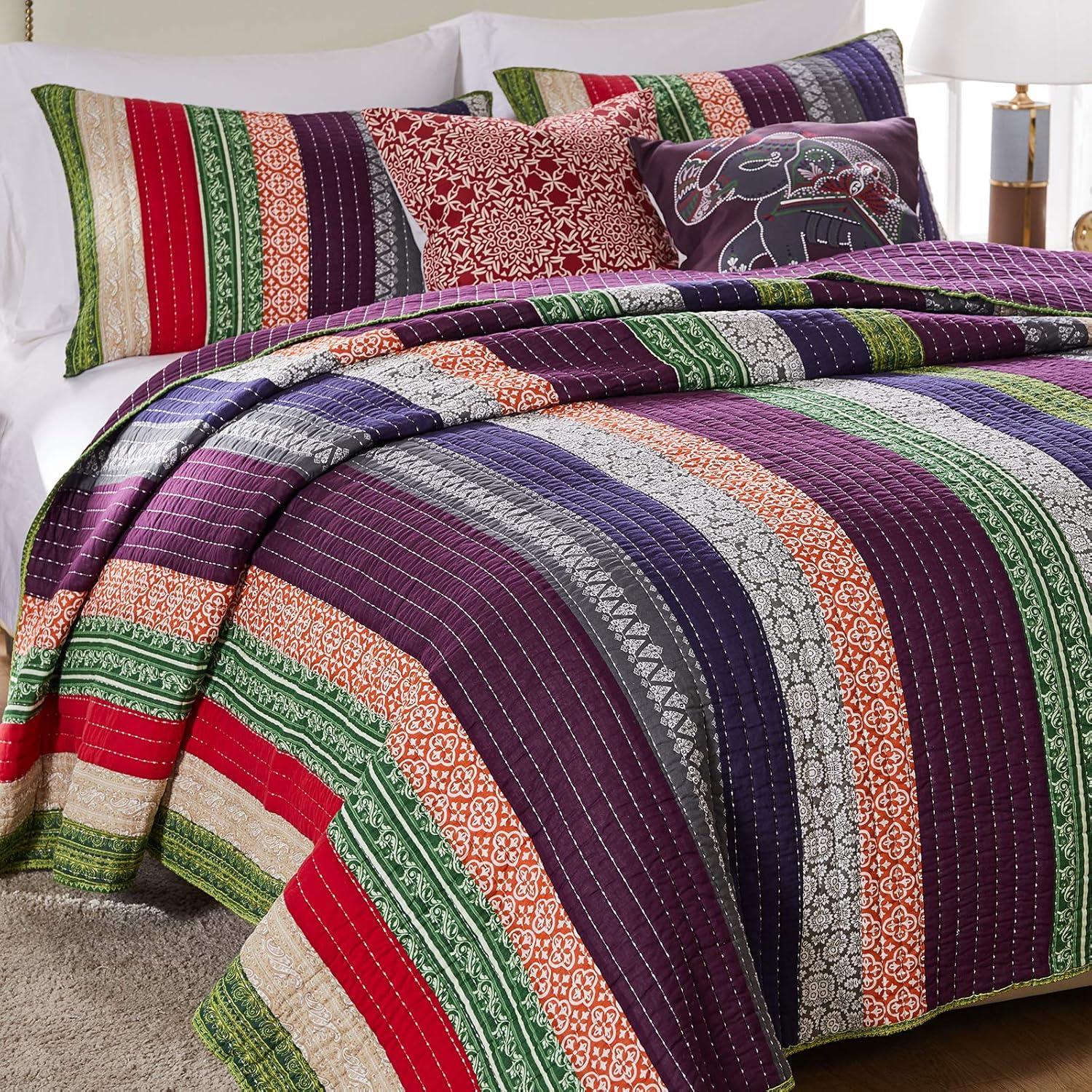 Greenland Home Fashions Marley Boho Patchwork Stripe Quilt Set