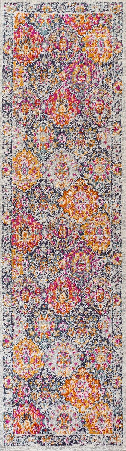 Bohemian Ivory & Multi-Color Synthetic 2x8 Area Rug