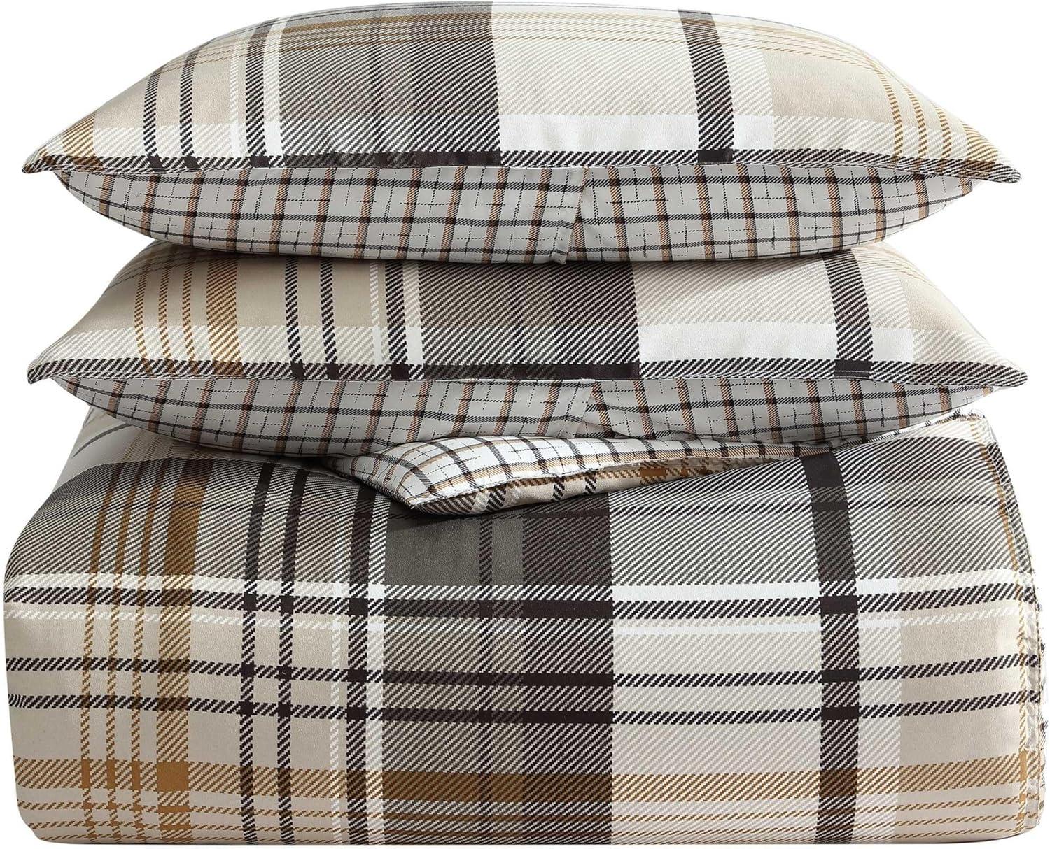 Eddie Bauer Normandy Plaid 100% Microfiber Duvet Set Black