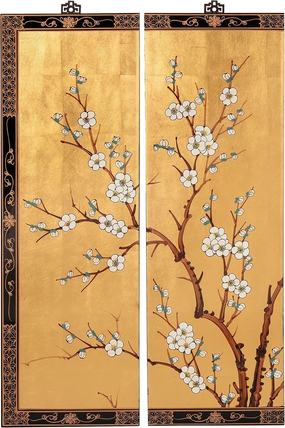 Oriental Furniture Cherry Blossom 36" H x 12" W 4 - Piece Wall Décor