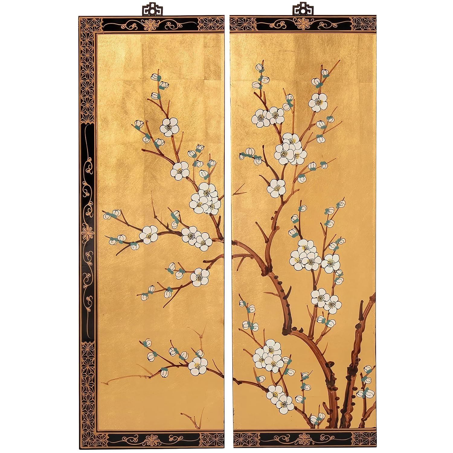 Oriental Furniture Cherry Blossom 36" H x 12" W 4 - Piece Wall Décor