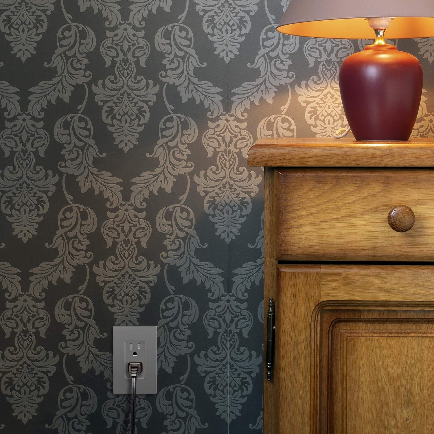 Gray Tamper-Resistant Decorator Receptacle Outlet with Wall Plate