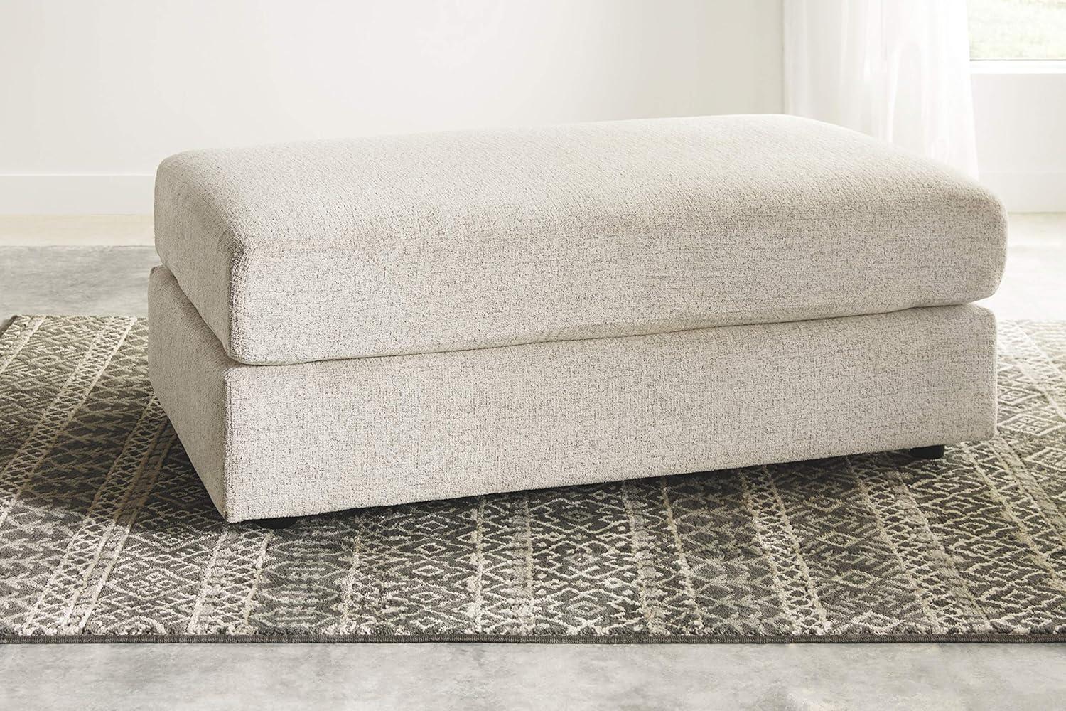 Oversized Off-White Chenille Contemporary Ottoman