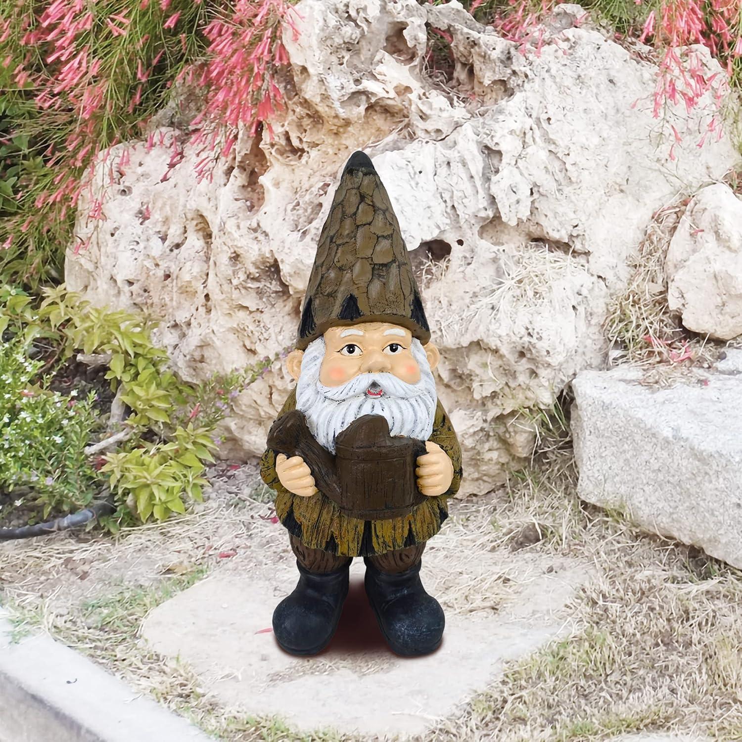 16" Magnesium Oxide Indoor/Outdoor Garden Gnome with Watering Can Statue Brown - Alpine Corporation