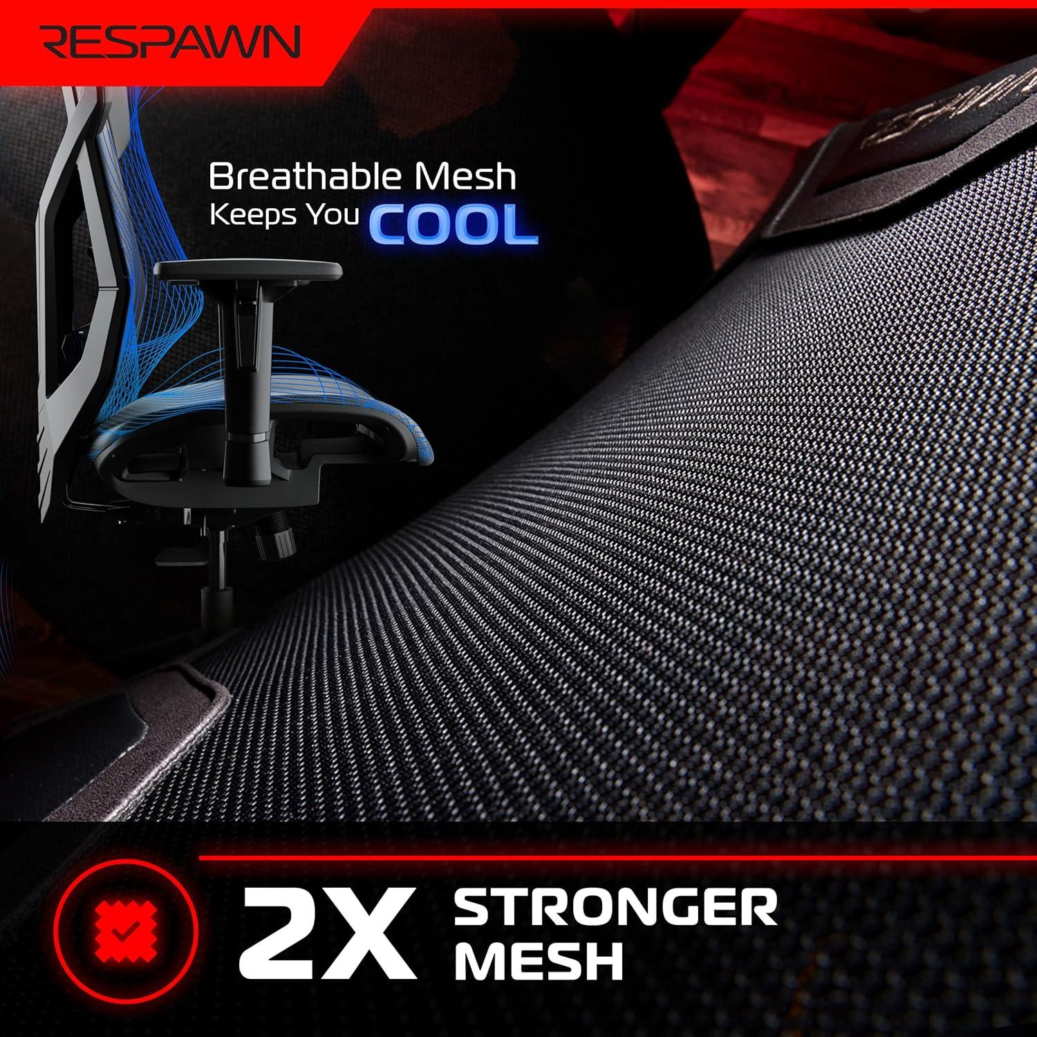 Respawn RESPAWN FLEXX Mesh Gaming Chair With Lumbar Support, Ergonomic Gaming Chair with Recline/Tilt Tension Controls, Adjustable Arms, 300lb Max Weight With Wheels for Computer/Desk/Office