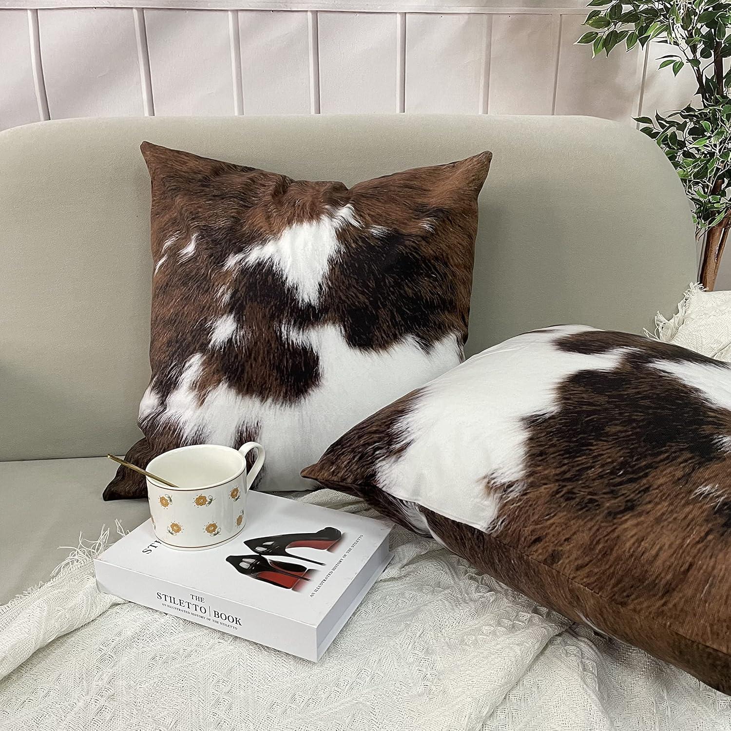 MAXAYA Pack Of 2 Throw Pillow Covers Christmas Cowhide Printing...