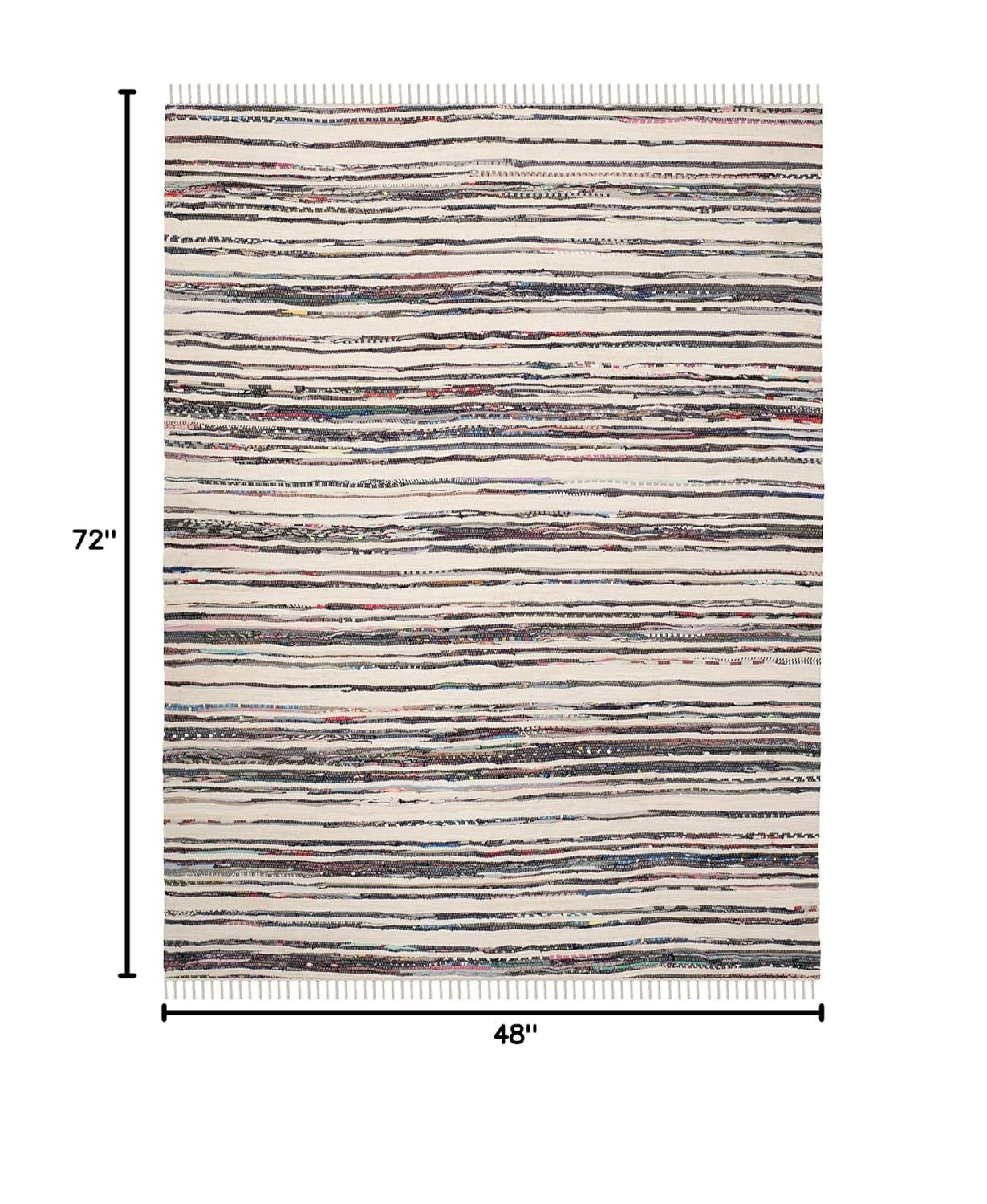 Rag Rug RAR126 Hand Woven Indoor Accent Rug - 4'x6' - Ivory/Charcoal - Safavieh