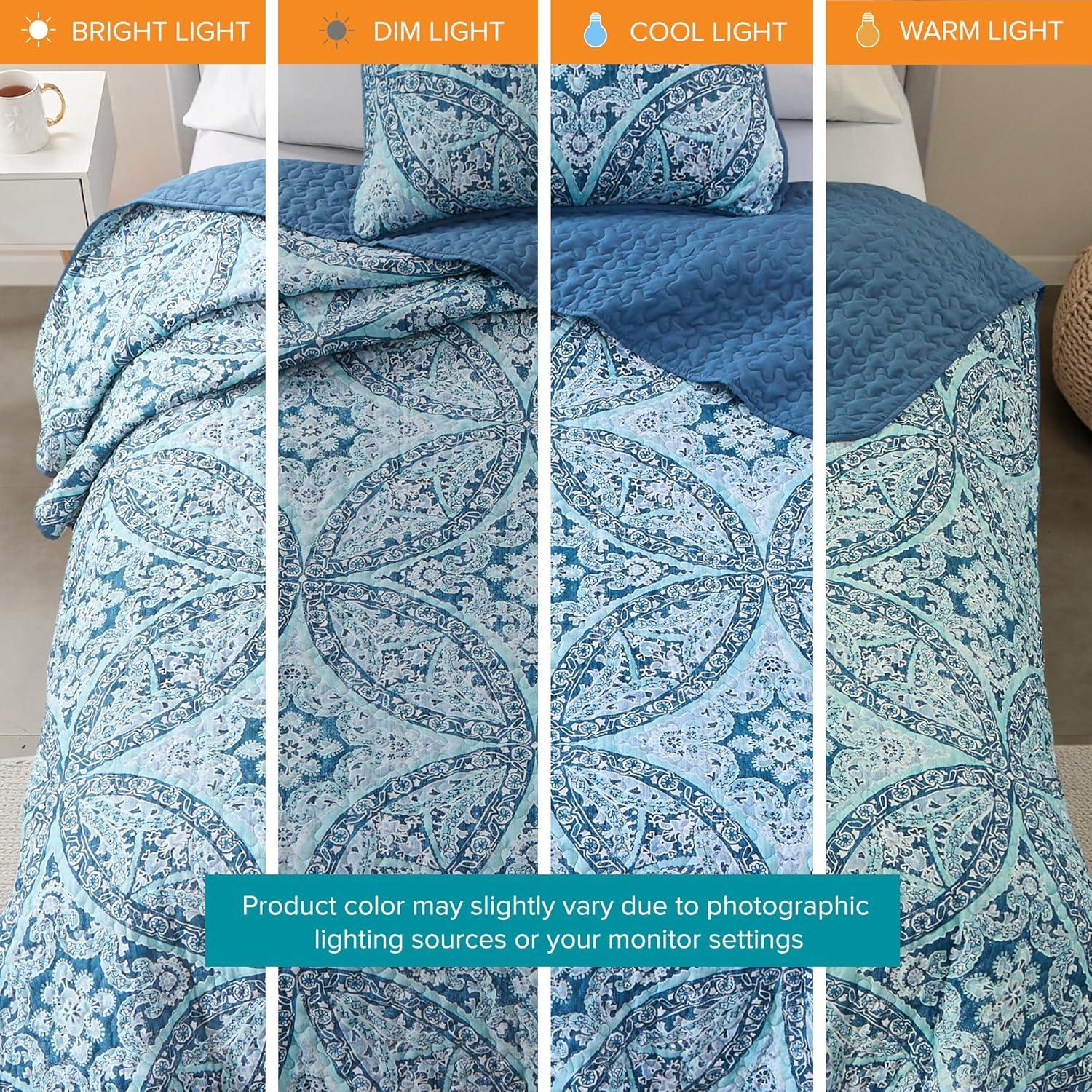 Comfort Spaces Reversible Quilt Set-Vermicelli Stitching Design All Season, Lightweight, Coverlet Bedspread Bedding, Matching Shams, Twin/Twin XL (66 in x 90 in), Gloria Damask Aqua 2 Piece Gloria Damask Aqua Twin/Twin XL (66 in x 90 in)