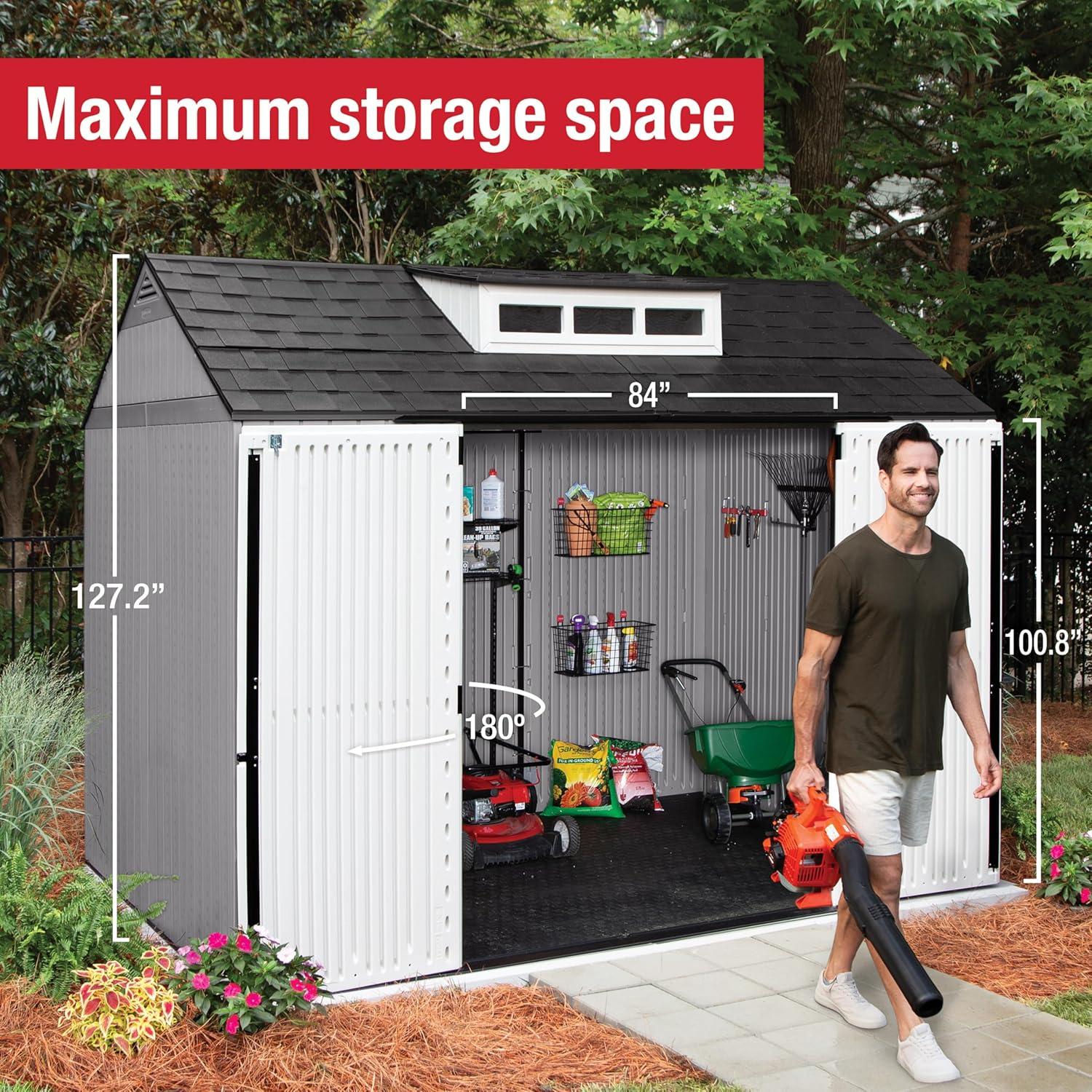 Rubbermaid Large Resin Outdoor Storage Shed, 10.5 x 7 ft., Gray, with Substantial Space for Home/Garden/Back-Yard/Lawn Equipment