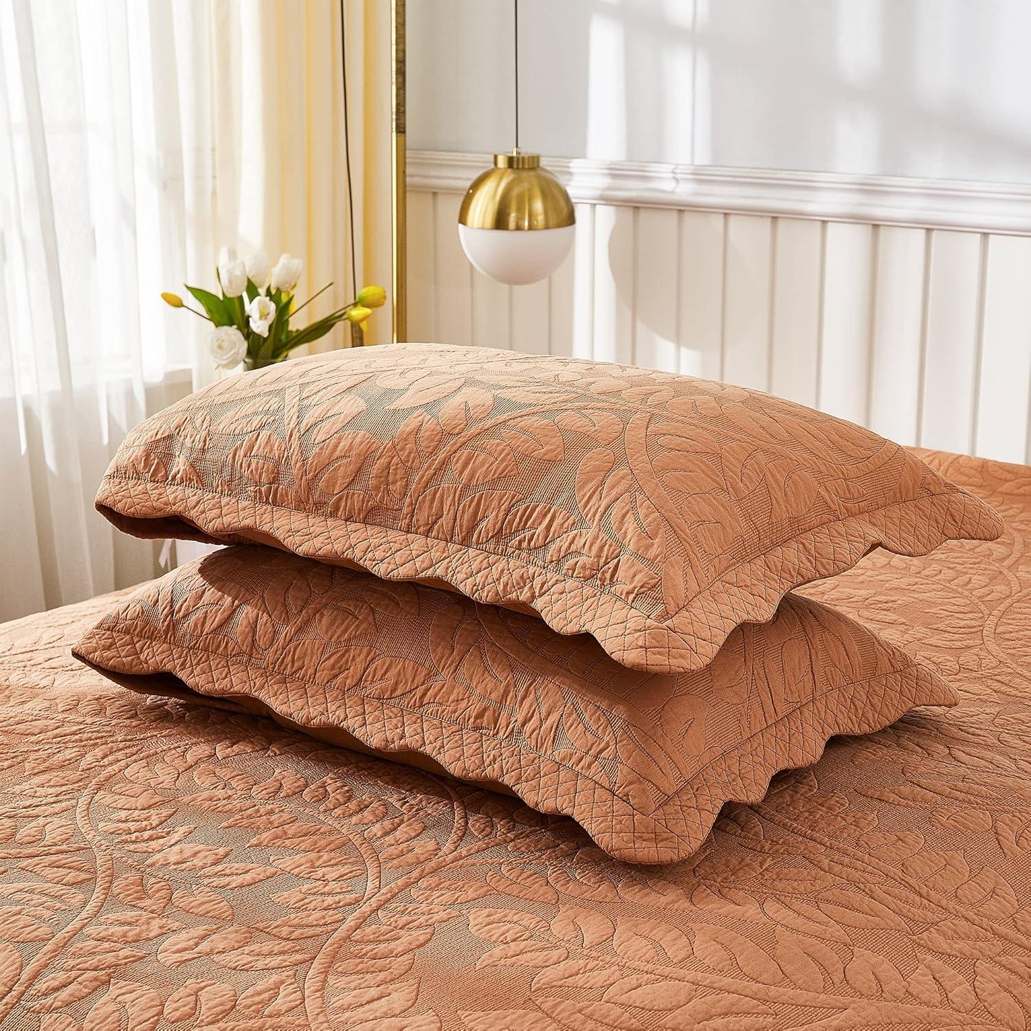 Standard Royal Orange Cotton Embroidered Pillow Shams