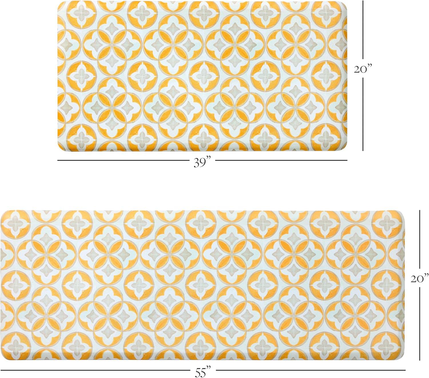 Yellow and Gray Geo Trellis Anti-Fatigue Kitchen Mat, 20"x55"