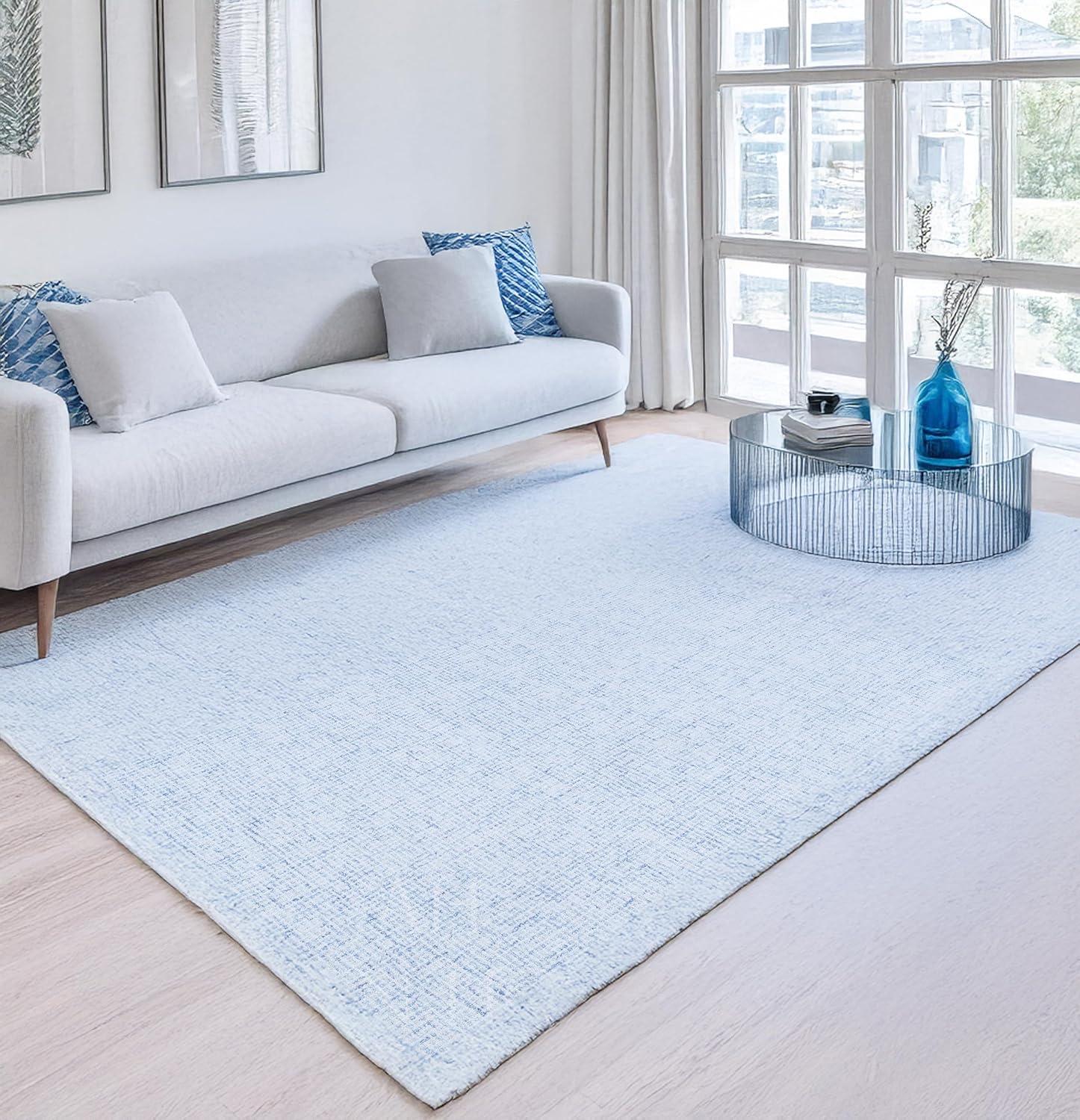 Alora Decor London 9' x 12' Solid Blue/Gray/Rust/Blue Hand-Tufted Area Rug