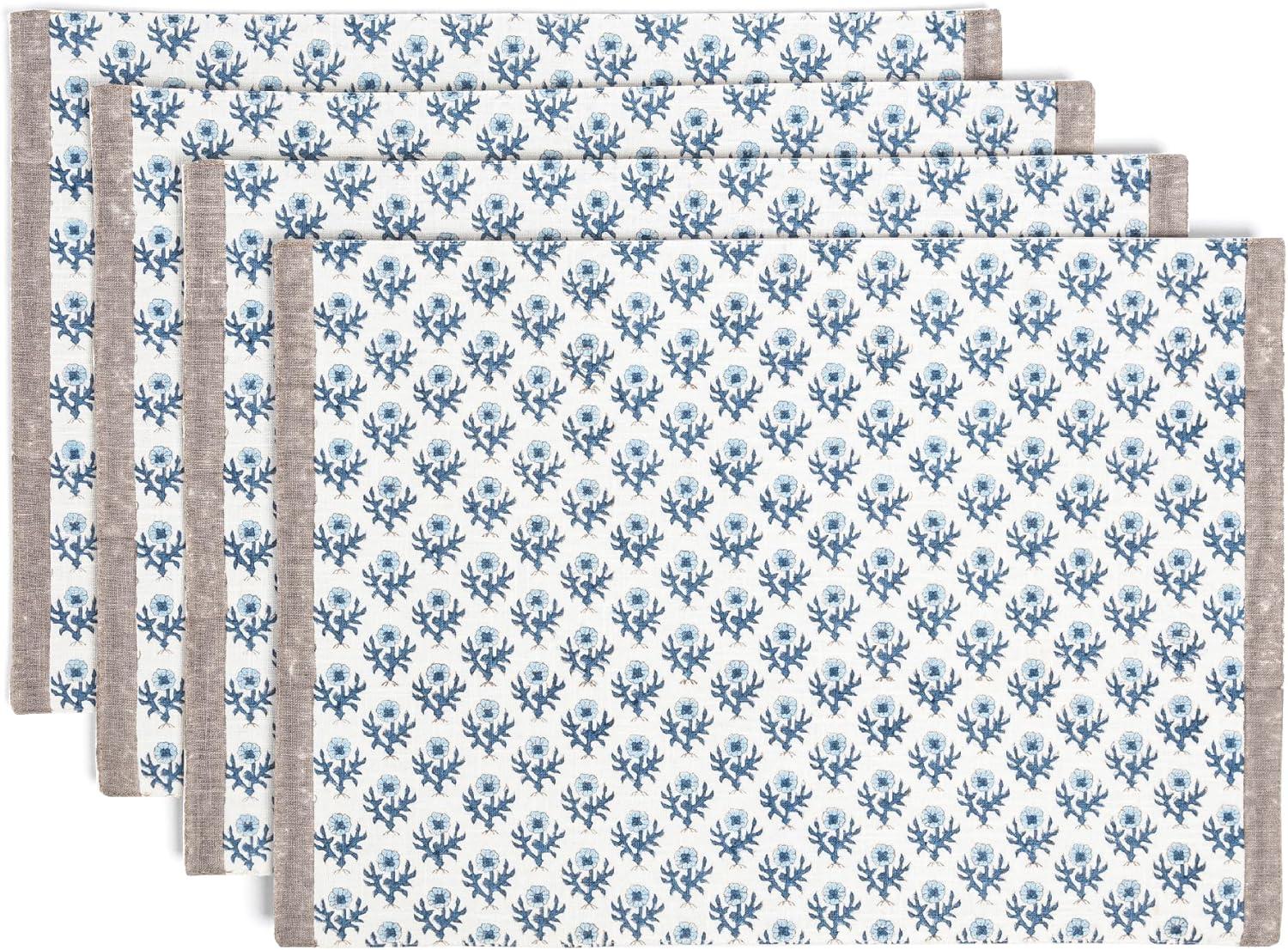 over&back Set of 4 Hand-Blocked Placemats - 100% Cotton - Machine Washable - Kitchen and Home Décor