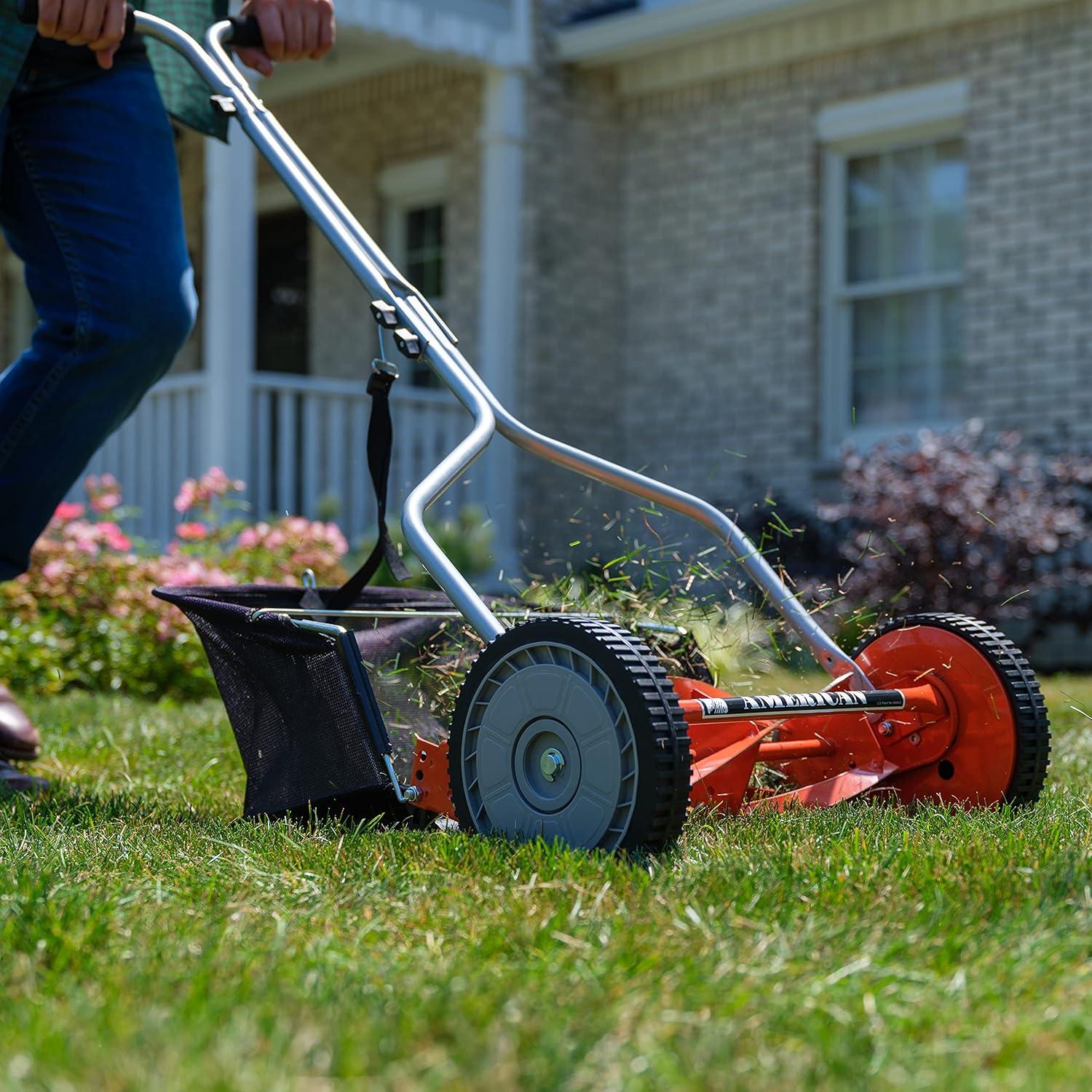 16 in. 5-Blade Manual Walk Behind Reel Lawn Mower, Grass Catcher Included