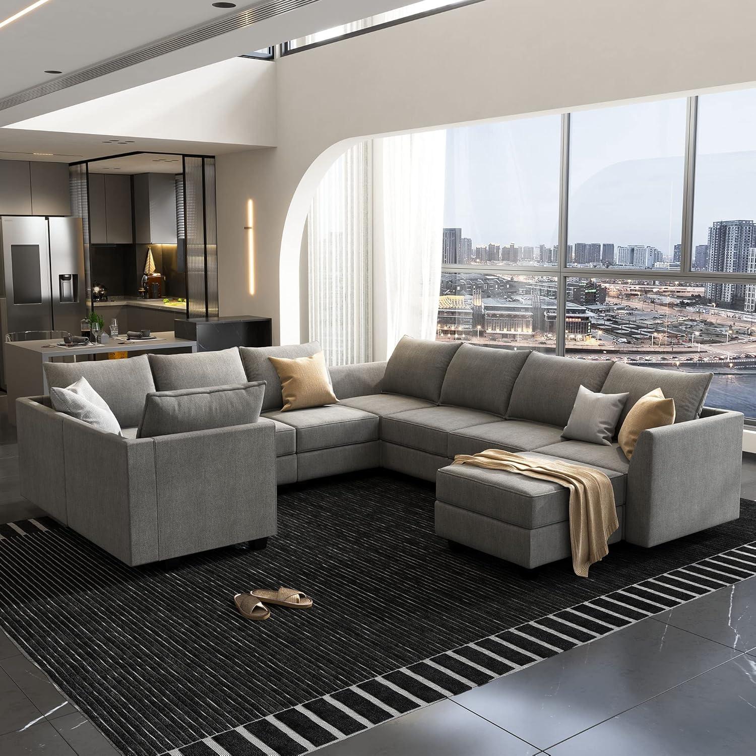 HONBAY Convertible Sectional Couch with Reversible Chaise Modern L-Shape Sofa 4-Seat Couch Modular Sectional Sofa with Storage Seats, Grey