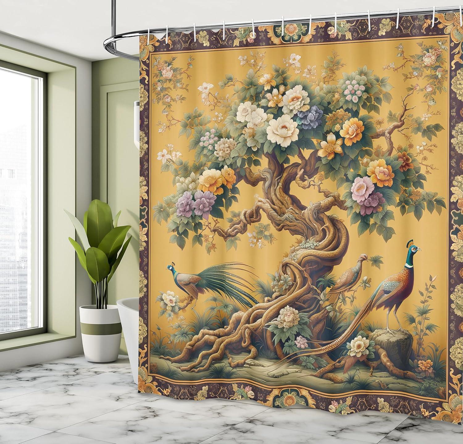 Abstract Shower Curtain, Retro Vertical Striped Background in Different Shades of Earthen Tones Image, Fabric Bathroom Set with Hooks, 69W X 70L Inches, Tan and Brown, by Ambesonne