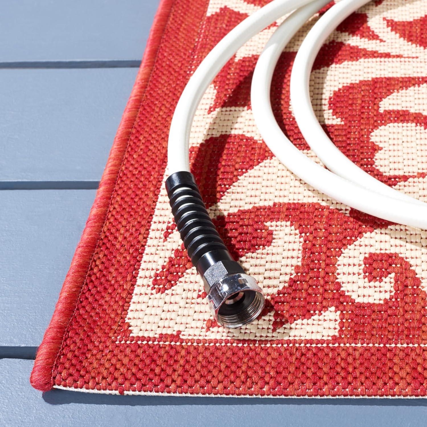 SAFAVIEH Courtyard Yvette Floral Indoor/Outdoor Area Rug, Red/Natural, 7'10" x 7'10" Square