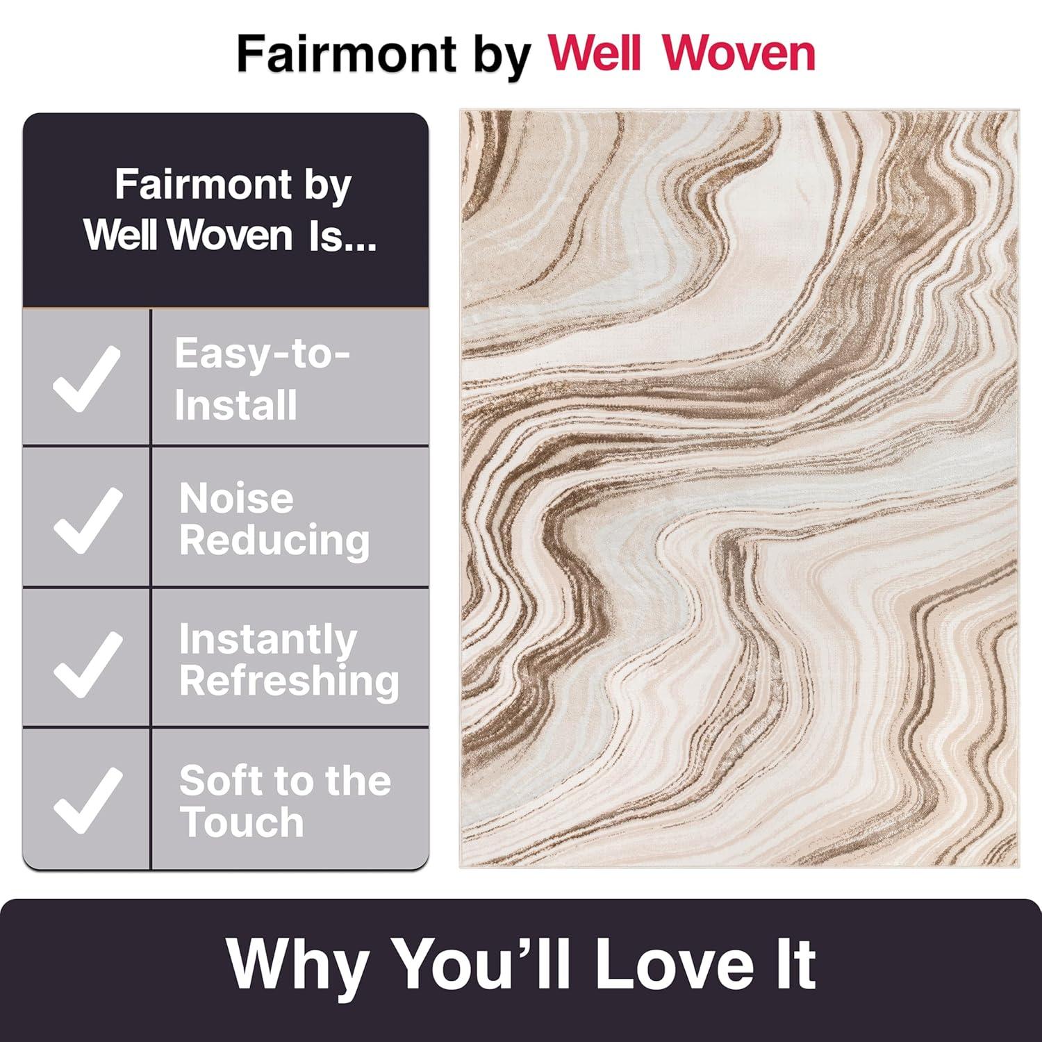 Well Woven Werrick Grey & Gold Striated Marble Pattern Rug 8x10 (7'10" x 9'10")