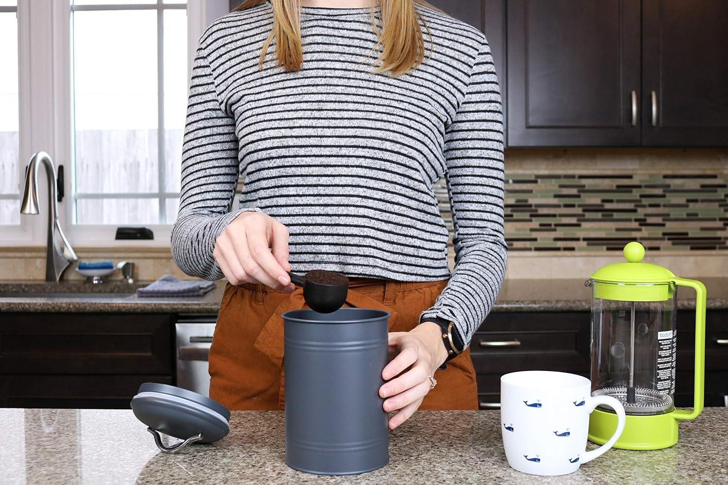 Charcoal Grey Metal Cylindrical Kitchen Canisters Set with Airtight Lids