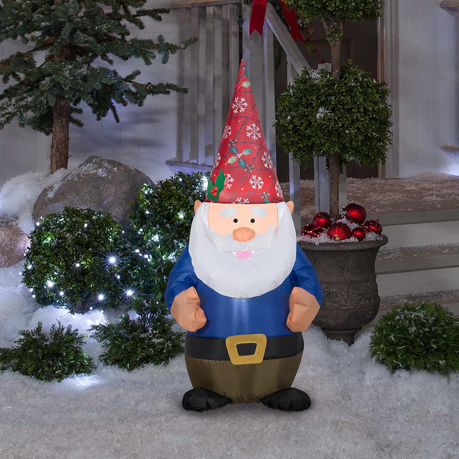 4 Ft. LED Christmas Gnome with Snowflake Hat Inflatable