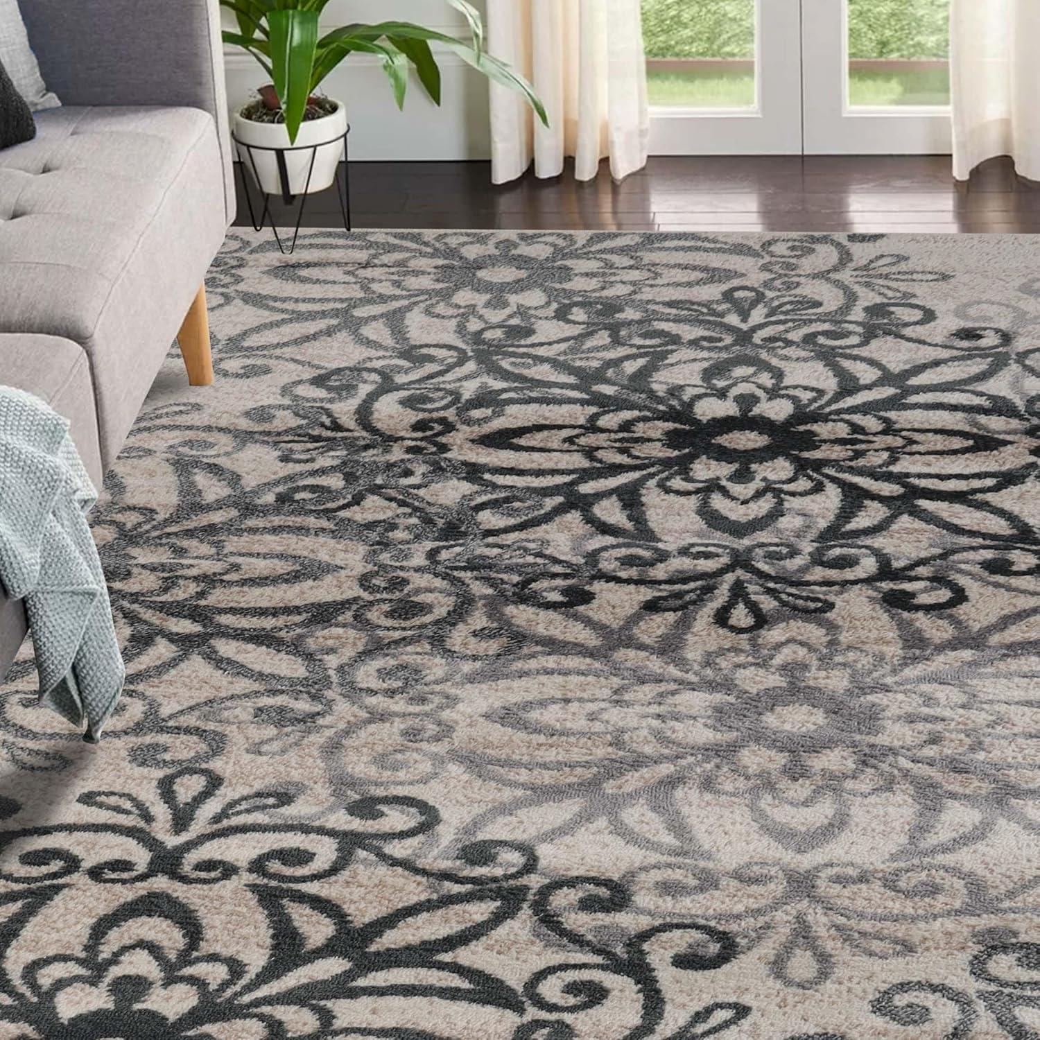 Superior Leigh Floral Scroll Indoor Area Rug, 4' x 6', Oatmeal