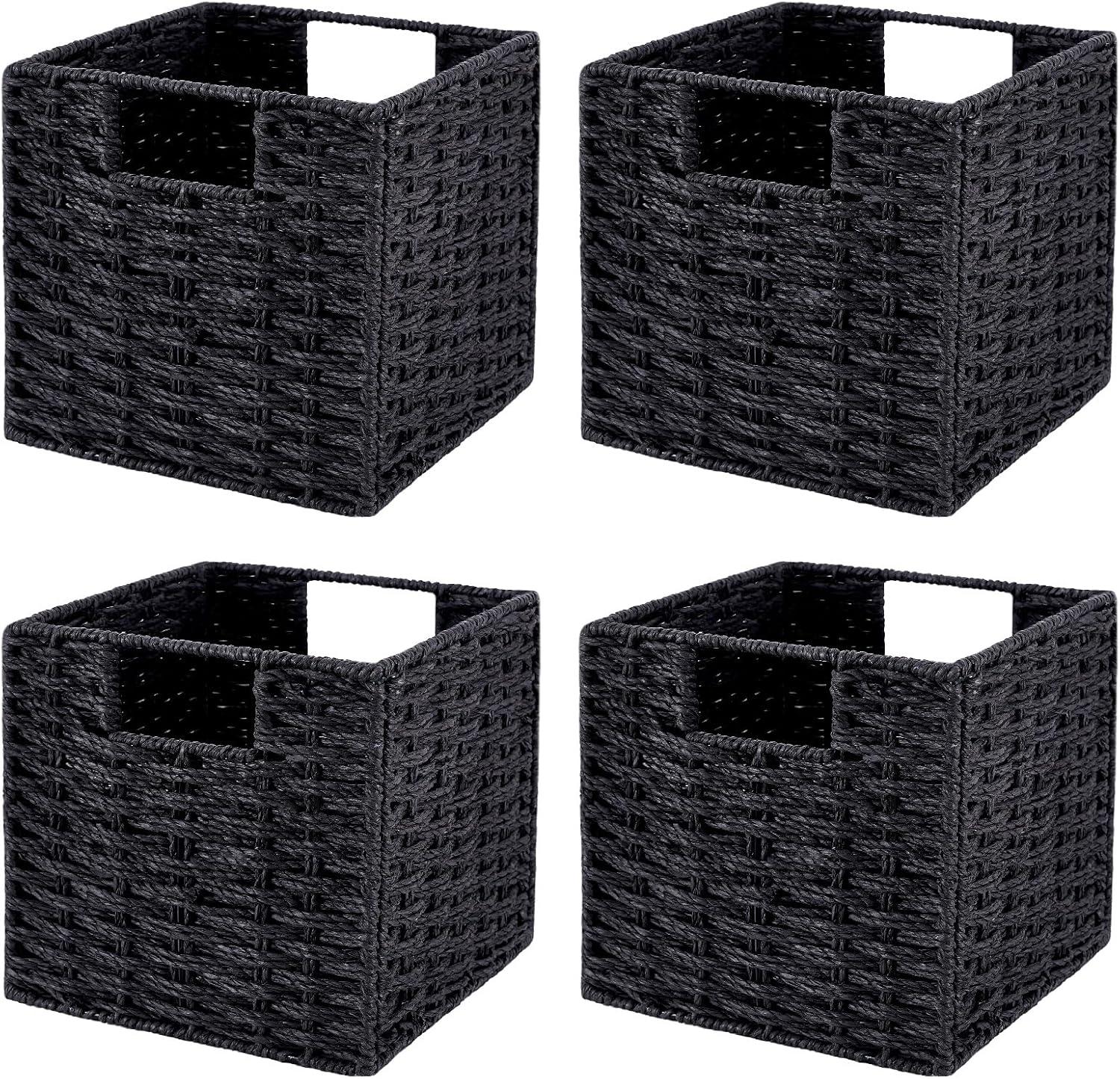 Rectangular Natural Water Hyacinth Hand Woven Rattan Wicker Storage Basket Set with Iron Wire Frame