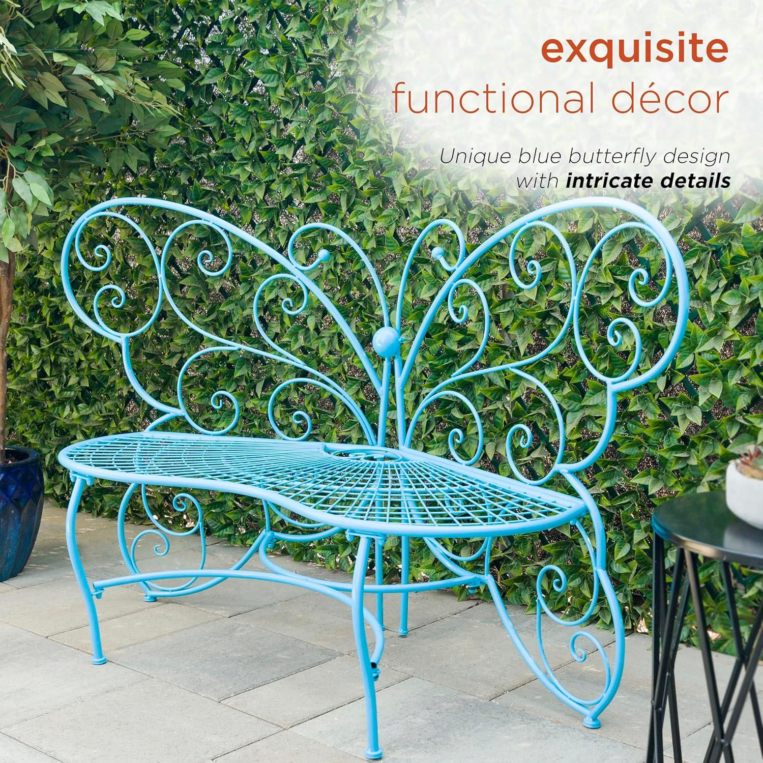 38" x 62" Metal Butterfly Outdoor Bench Blue - Alpine Corporation