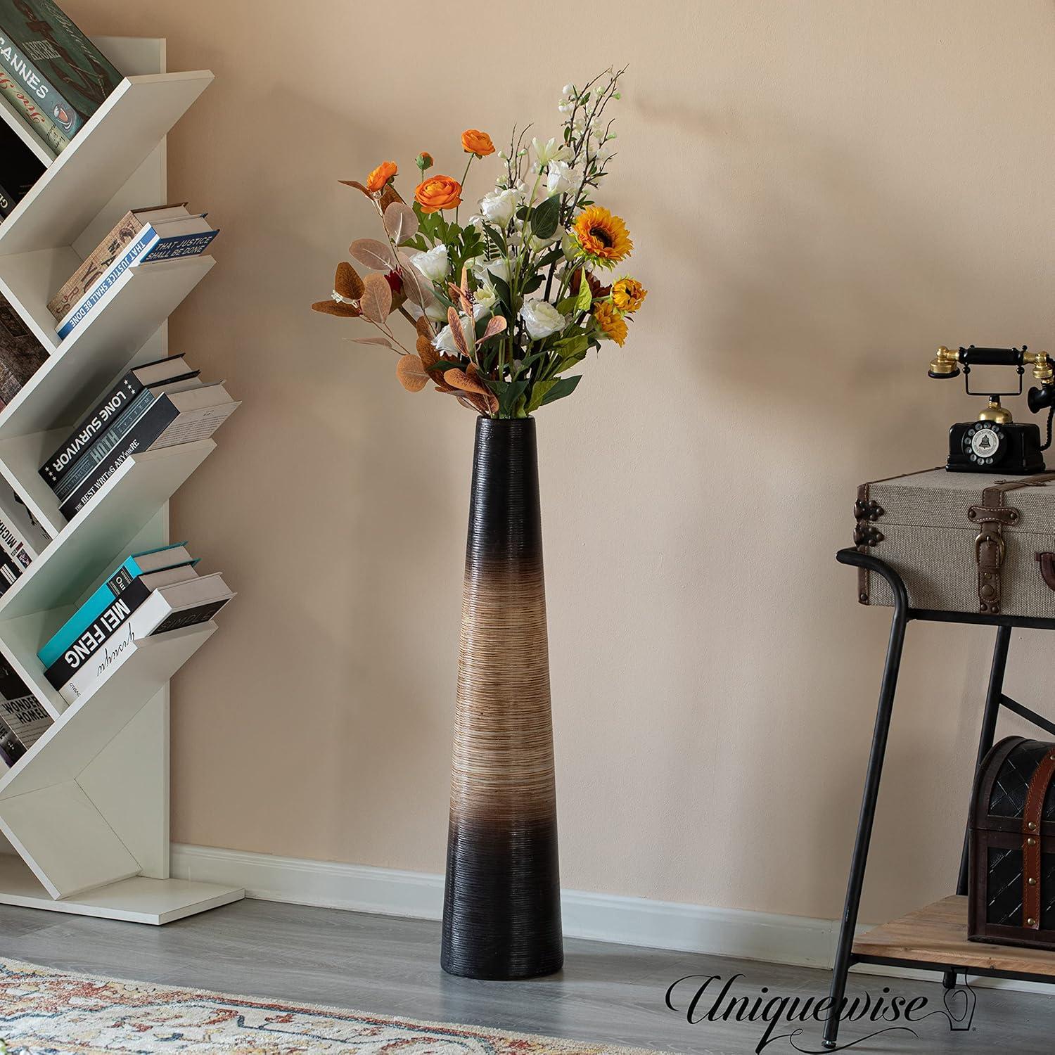 31-Inch Tall Handcrafted Brown Ceramic Cylinder Floor Vase