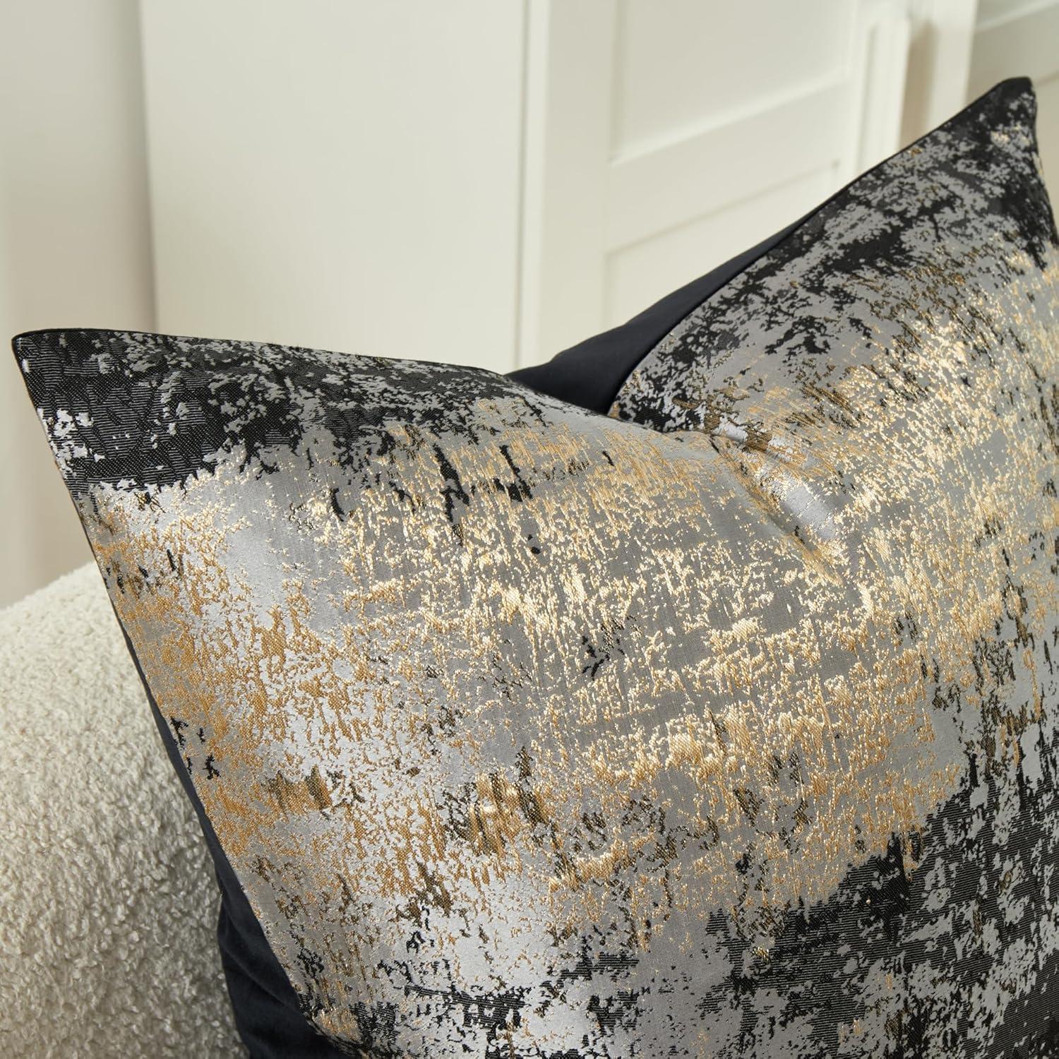 18'' Gold and Black Polyester Euro Throw Pillow Cover