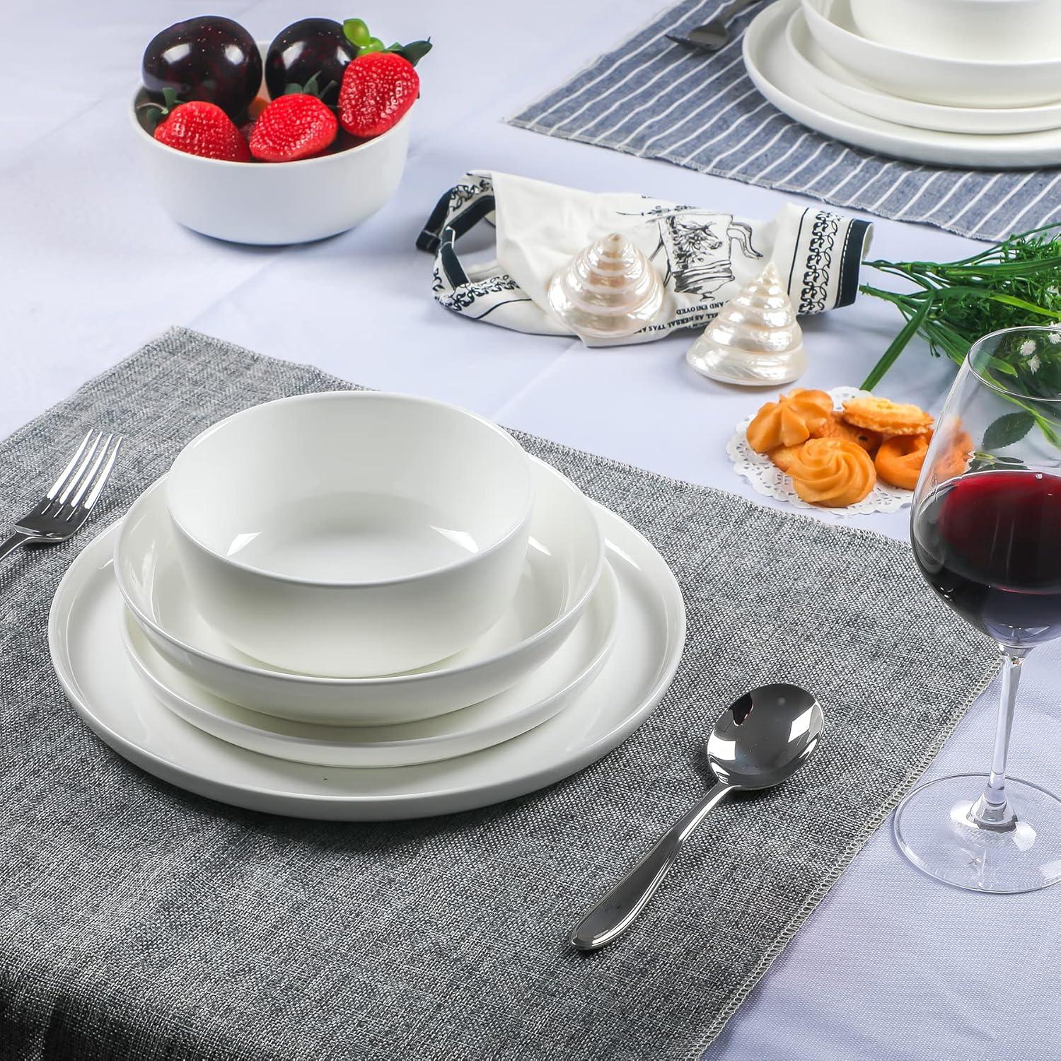 White Porcelain 16-Piece Round Dinnerware Set, Service for 4